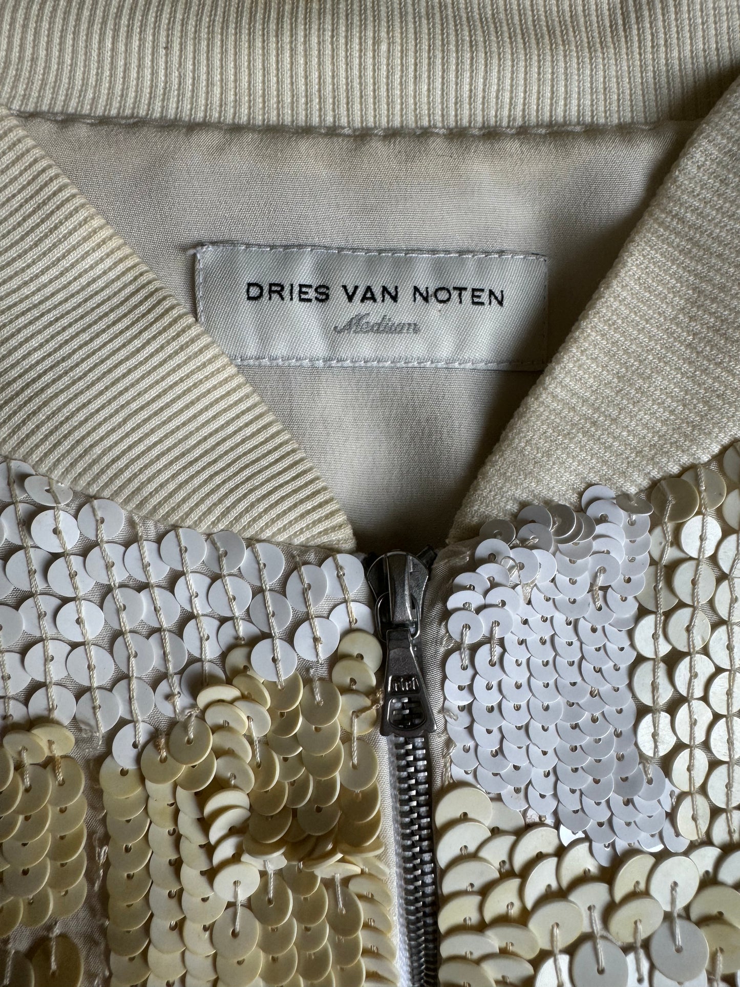 SS2007 Dries Van Noten Sequin Creamy Bomber Jacket (S) - 10