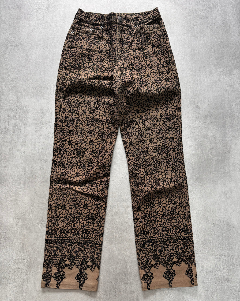 1990s Jean Paul Gaultier Glamour Velvet Kaki Denim Pants