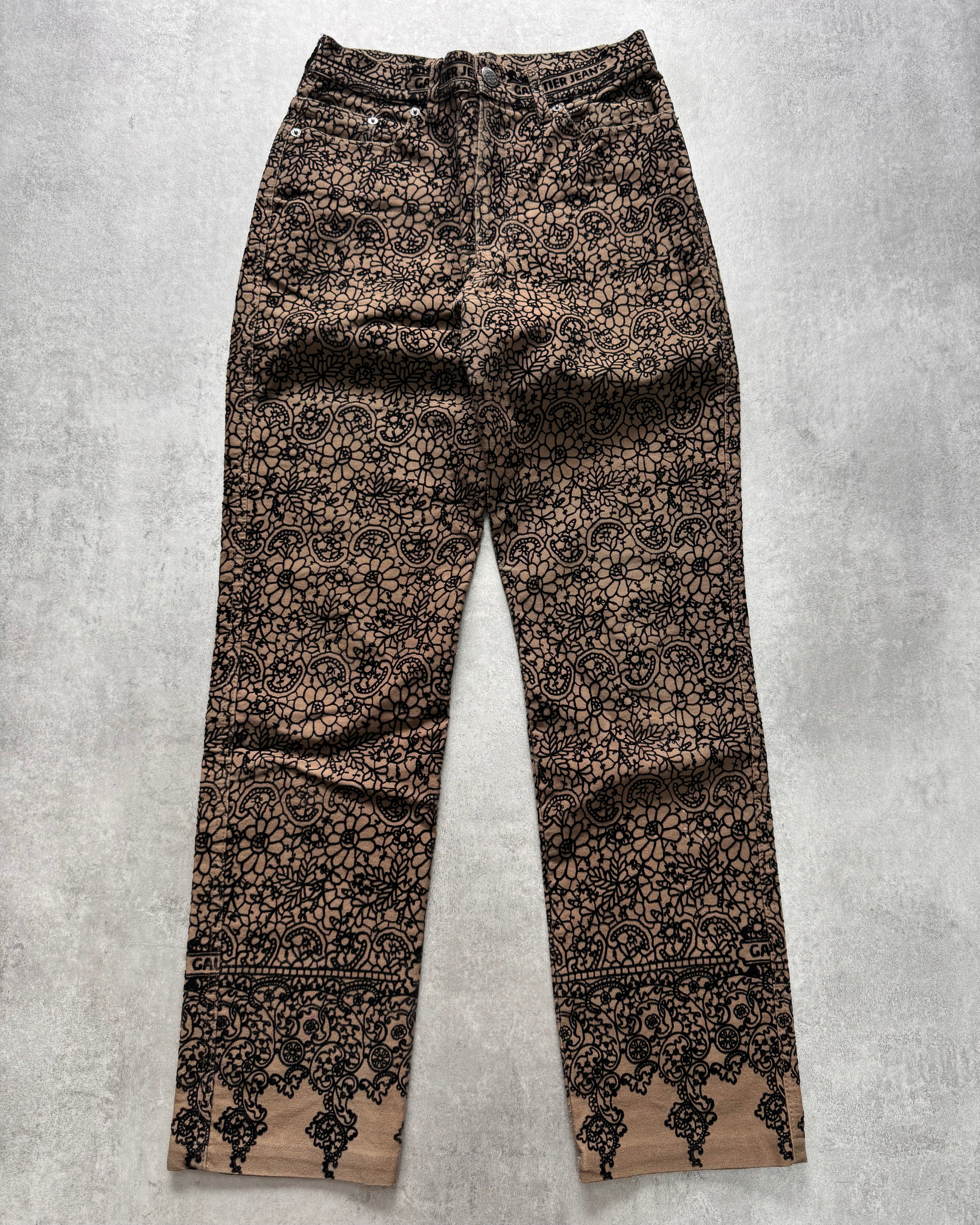 1990s Jean Paul Gaultier Glamour Velvet Kaki Denim Pants