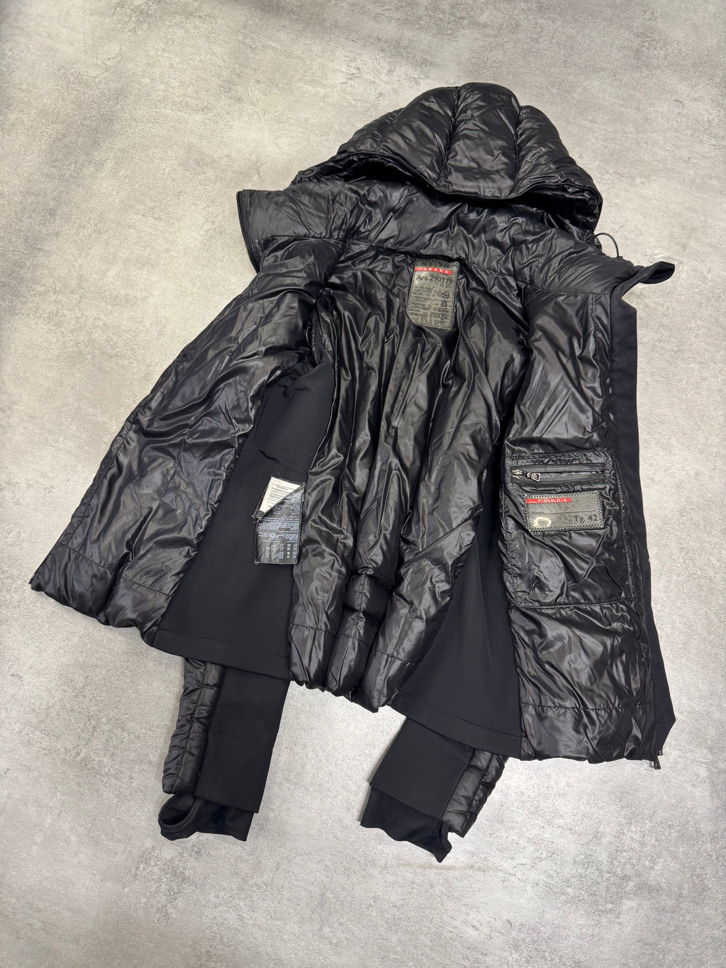 2000s Prada Black Cropped Puffer Hooded Jacket