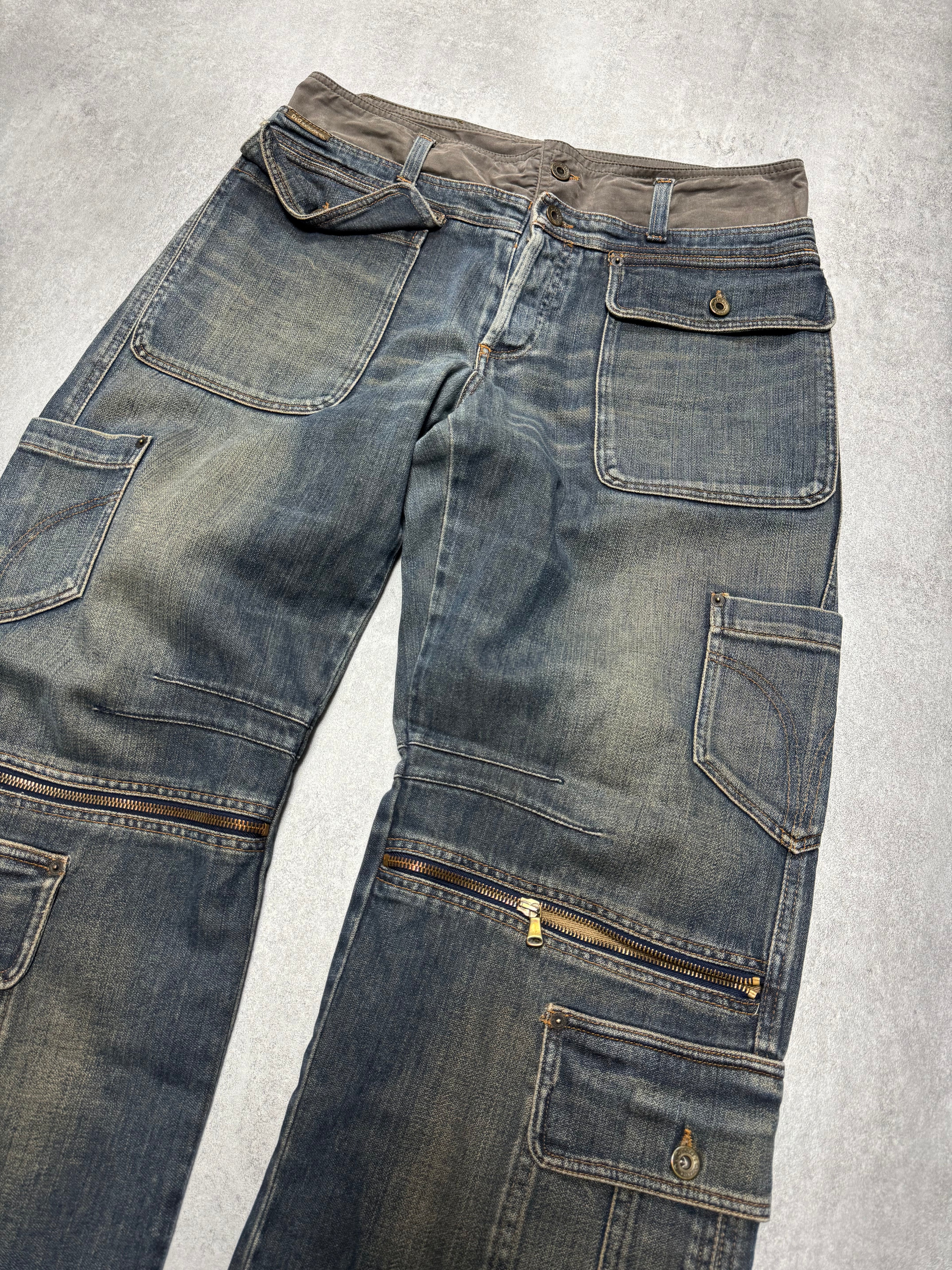 AW2003 Dolce & Gabbana Waisted Masterpiece Faded Denim Cargo