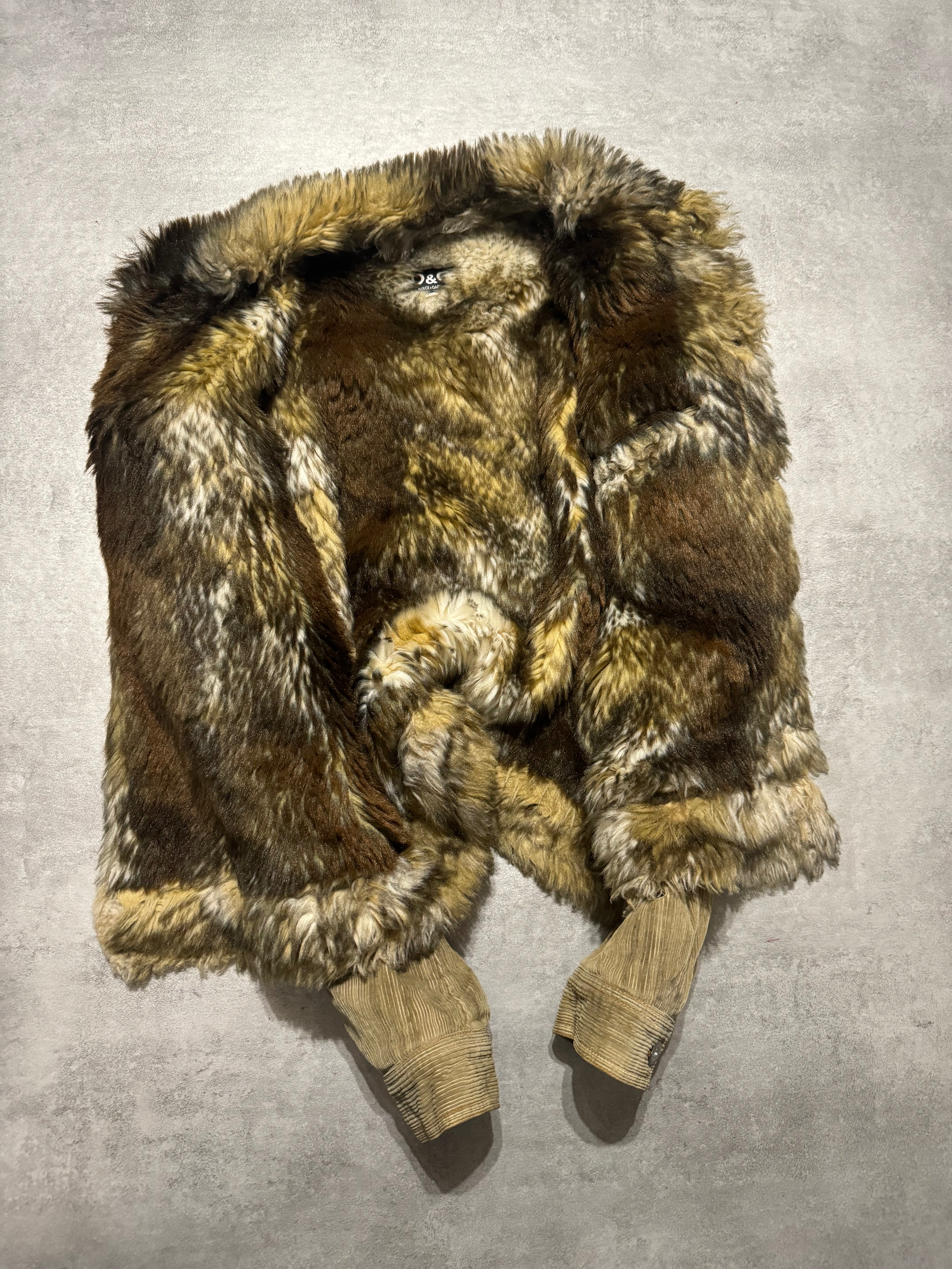 FW2001 Dolce & Gabbana Fur Corduroy Striped Jacket (L) - 6