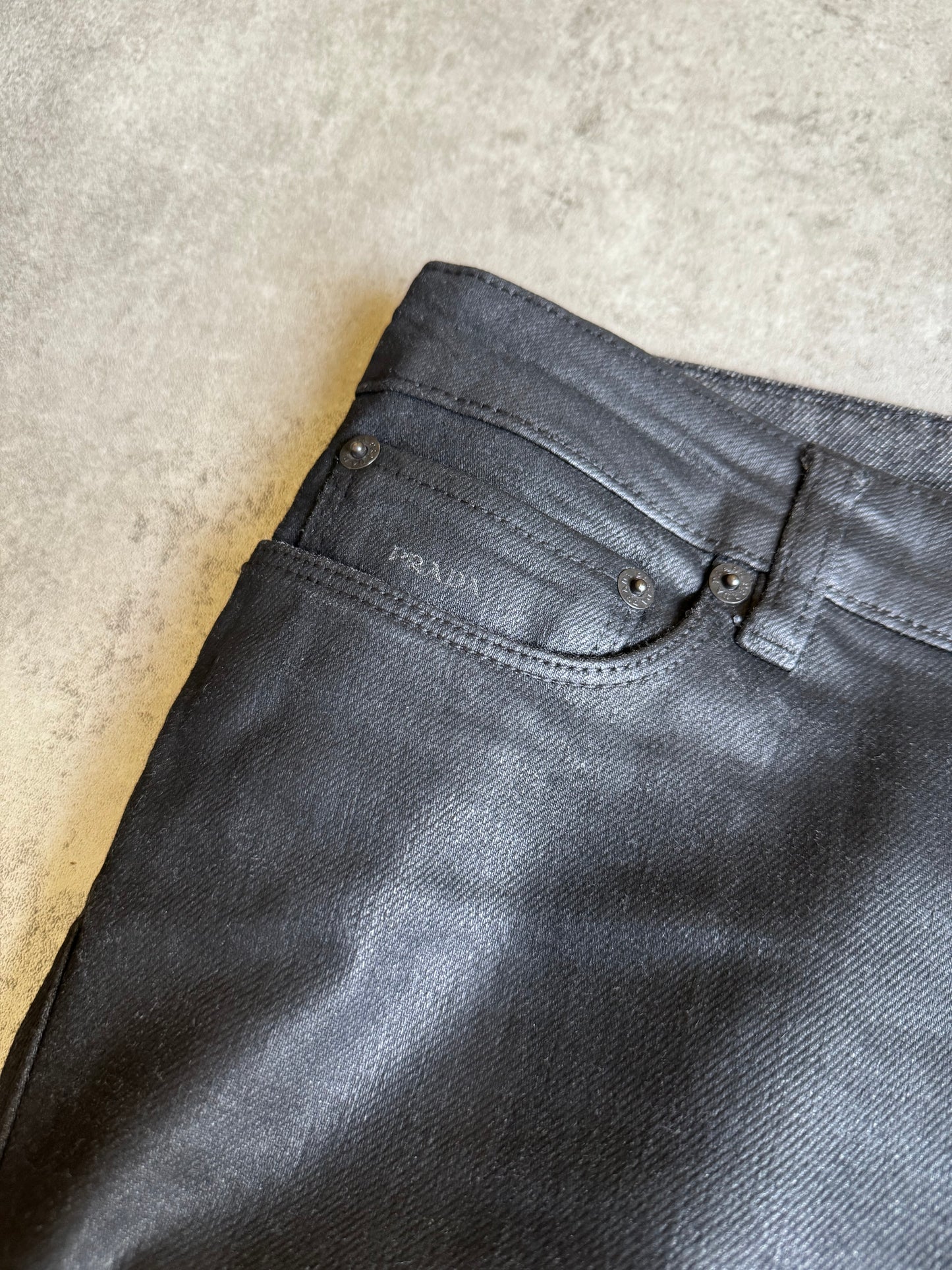 SS2007 Prada Waxed Black Shadow Rockstar Pants (M) - 9