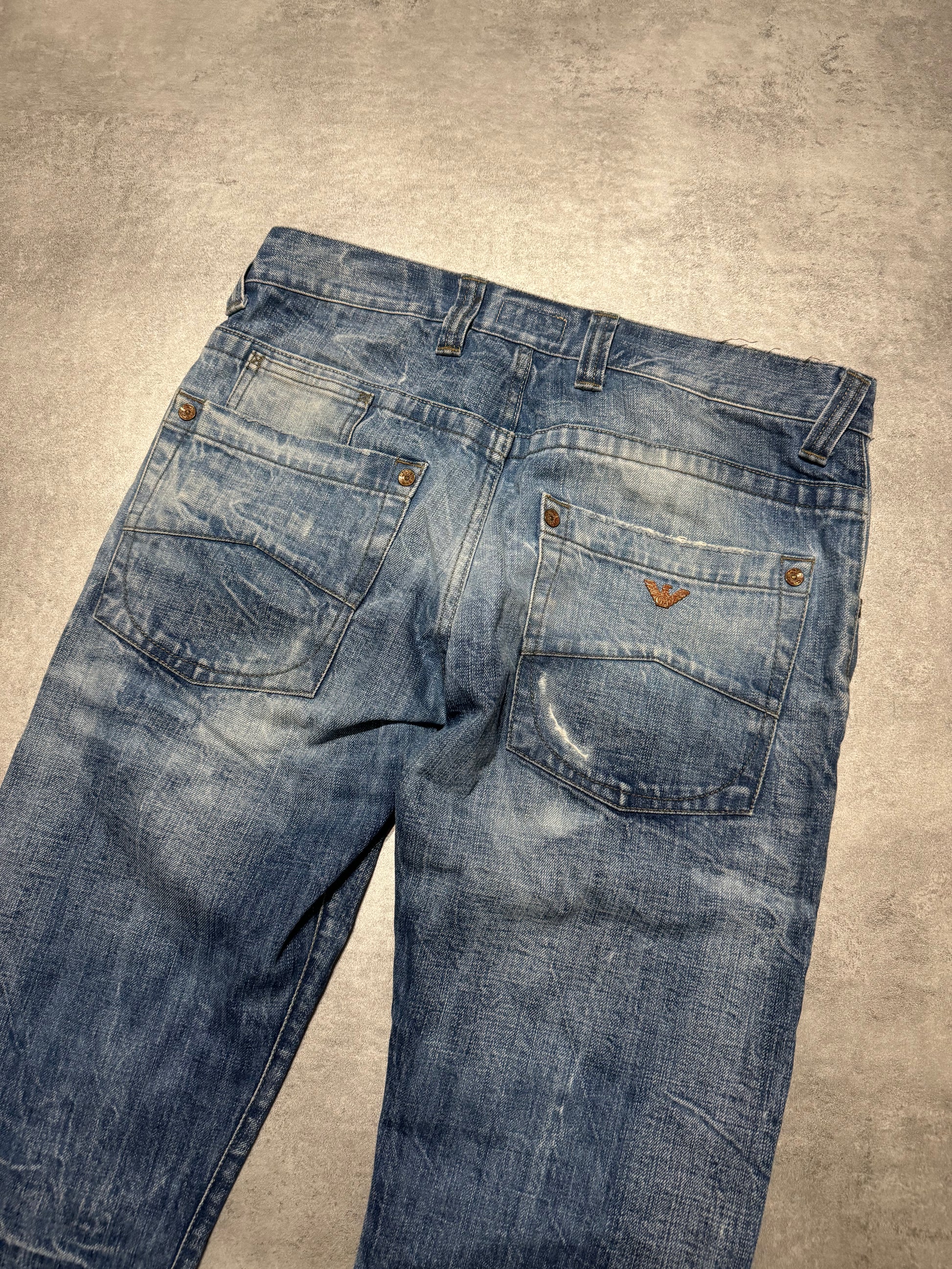 2000s Armani Distressed Italian Blue Worker Denim Jeans (M) - 3