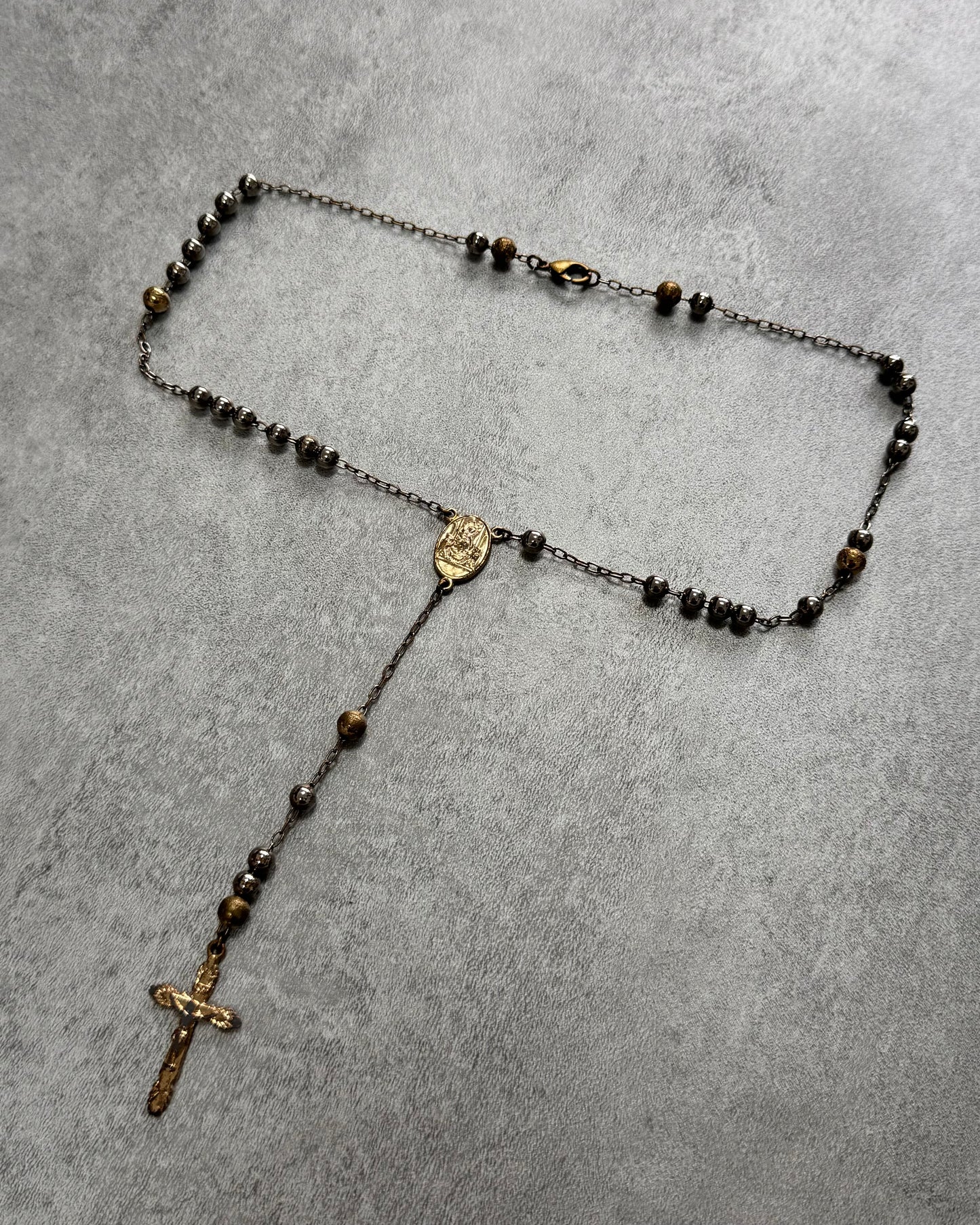 Dolce & Gabbana Rosary Sliver Golden Cross Necklace (OS)