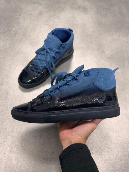 Balenciaga Arena High Hybrid Varnished Black on Blue Suede Leather Sneakers (43eu/us9,5)