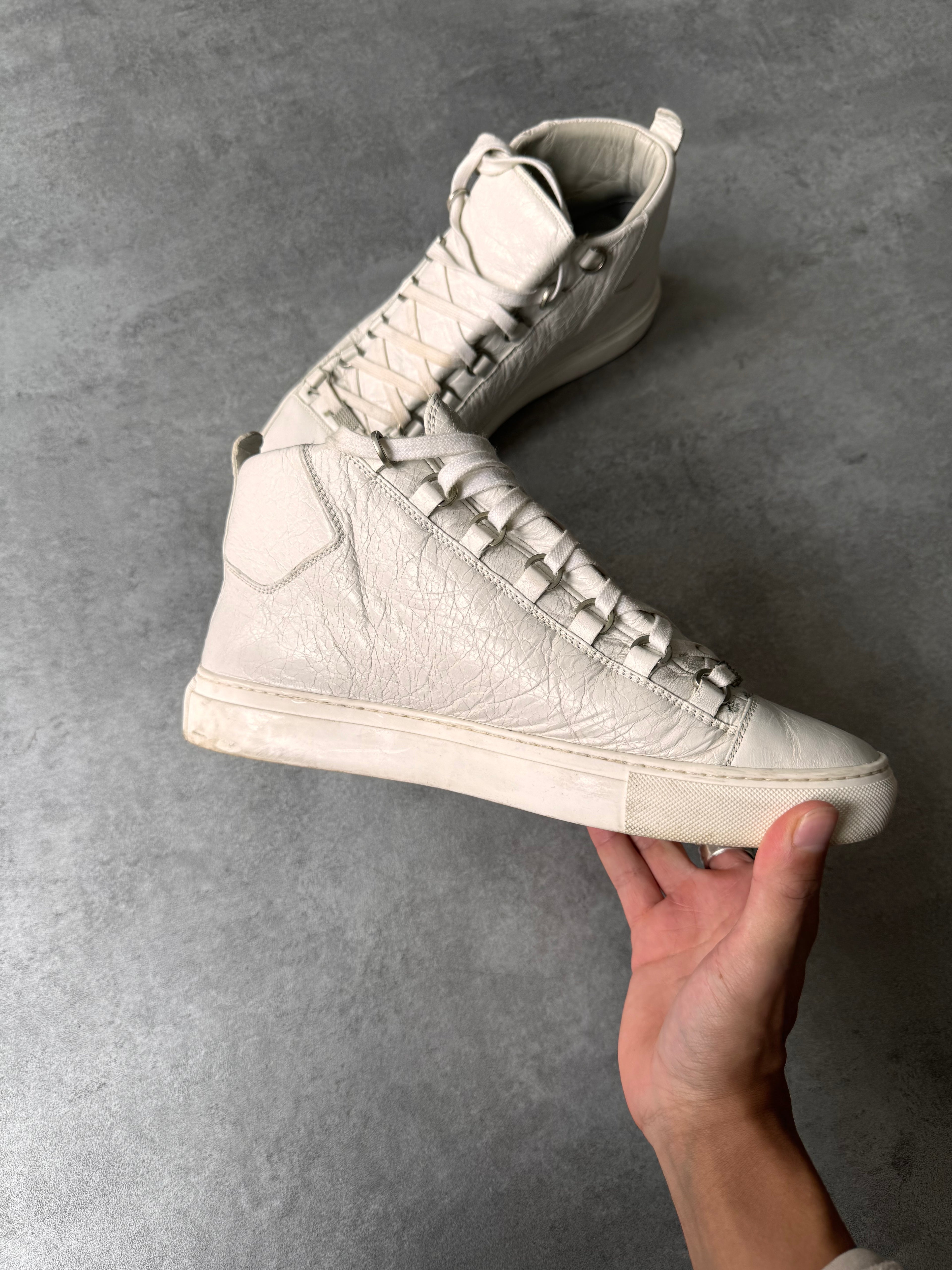 Balenciaga Arena High White Cracked Leather Sneakers