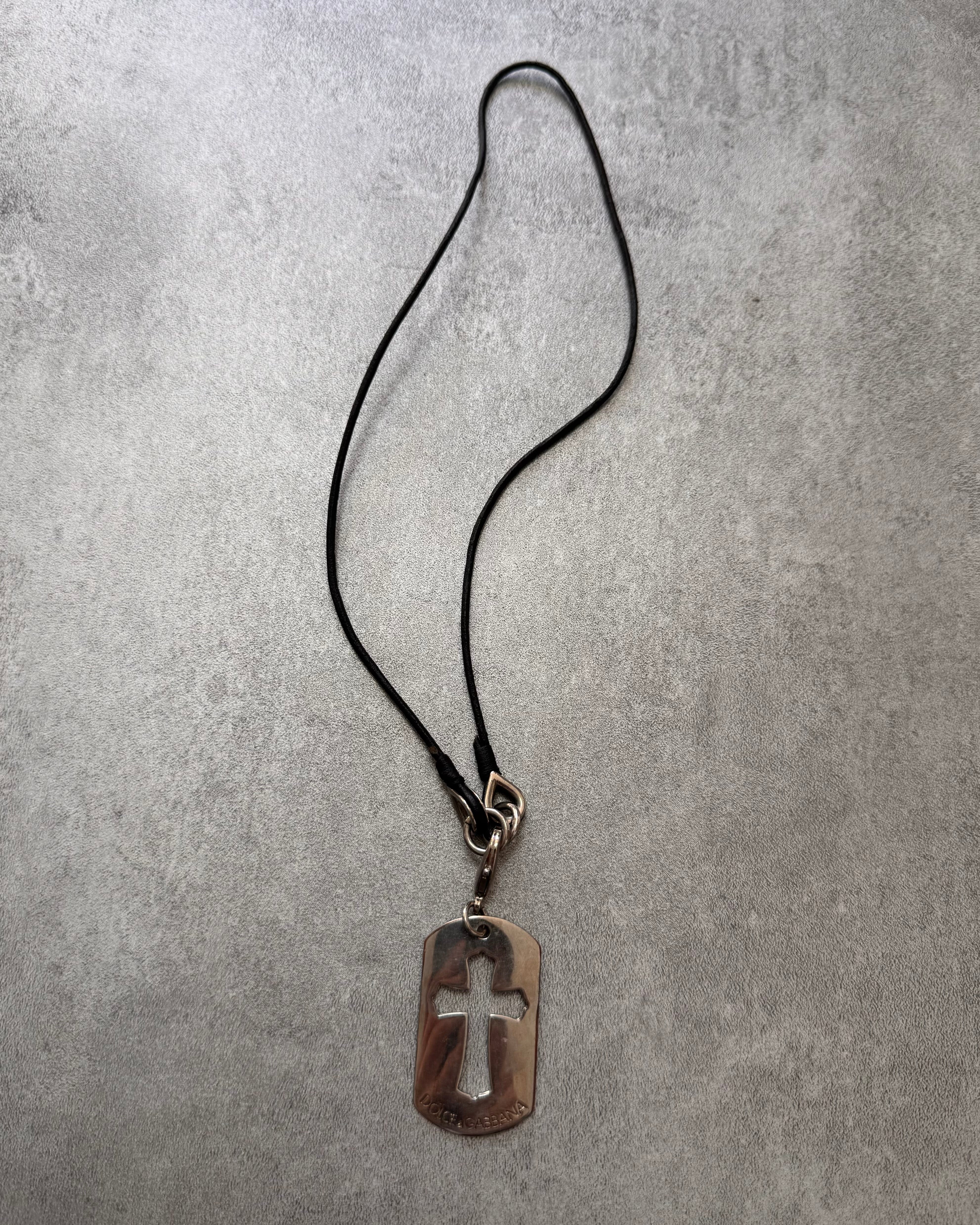 アクセサリー D&G cross dog tag leather necklace Dolce & Gabbana Dog Tag Cross Stainless Pendant Leather