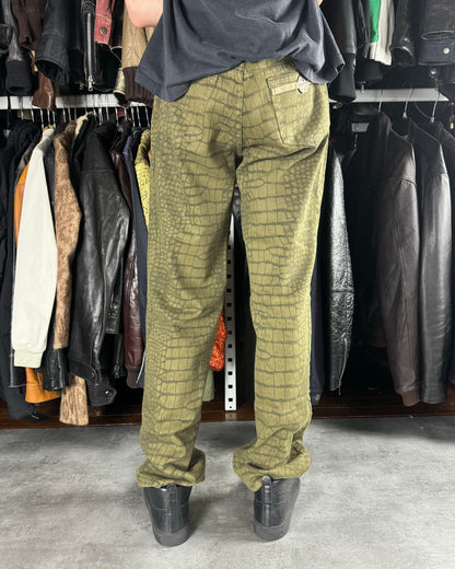 AW2001 Roberto Cavalli Olive Crocodile Effect Pants (L)