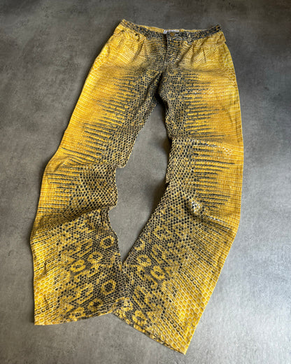 1990s Roberto Cavalli Bees Yellow Scales Pants (S) - 11