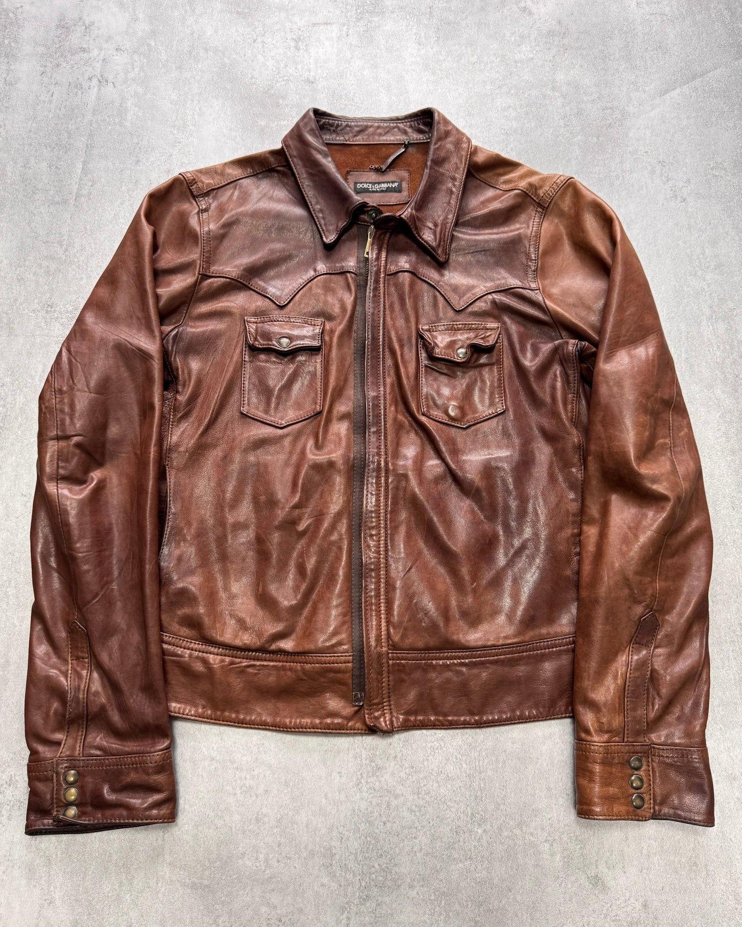 2000s Dolce & Gabbana Brown Leather Jacket (M/L)