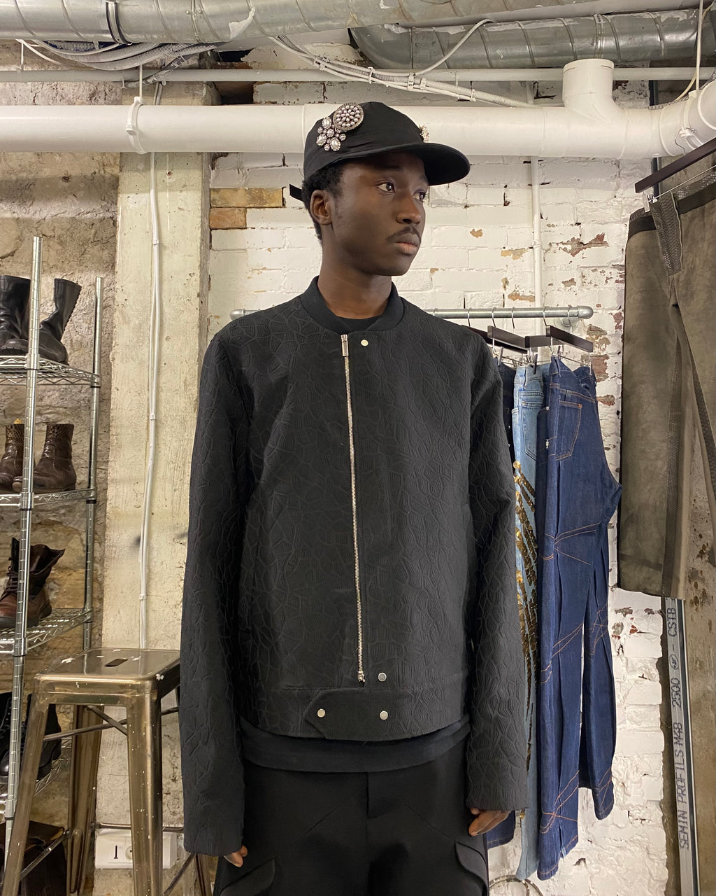FW2018 Emporio Armani Asymmetrical Black Light Shadow Jacket