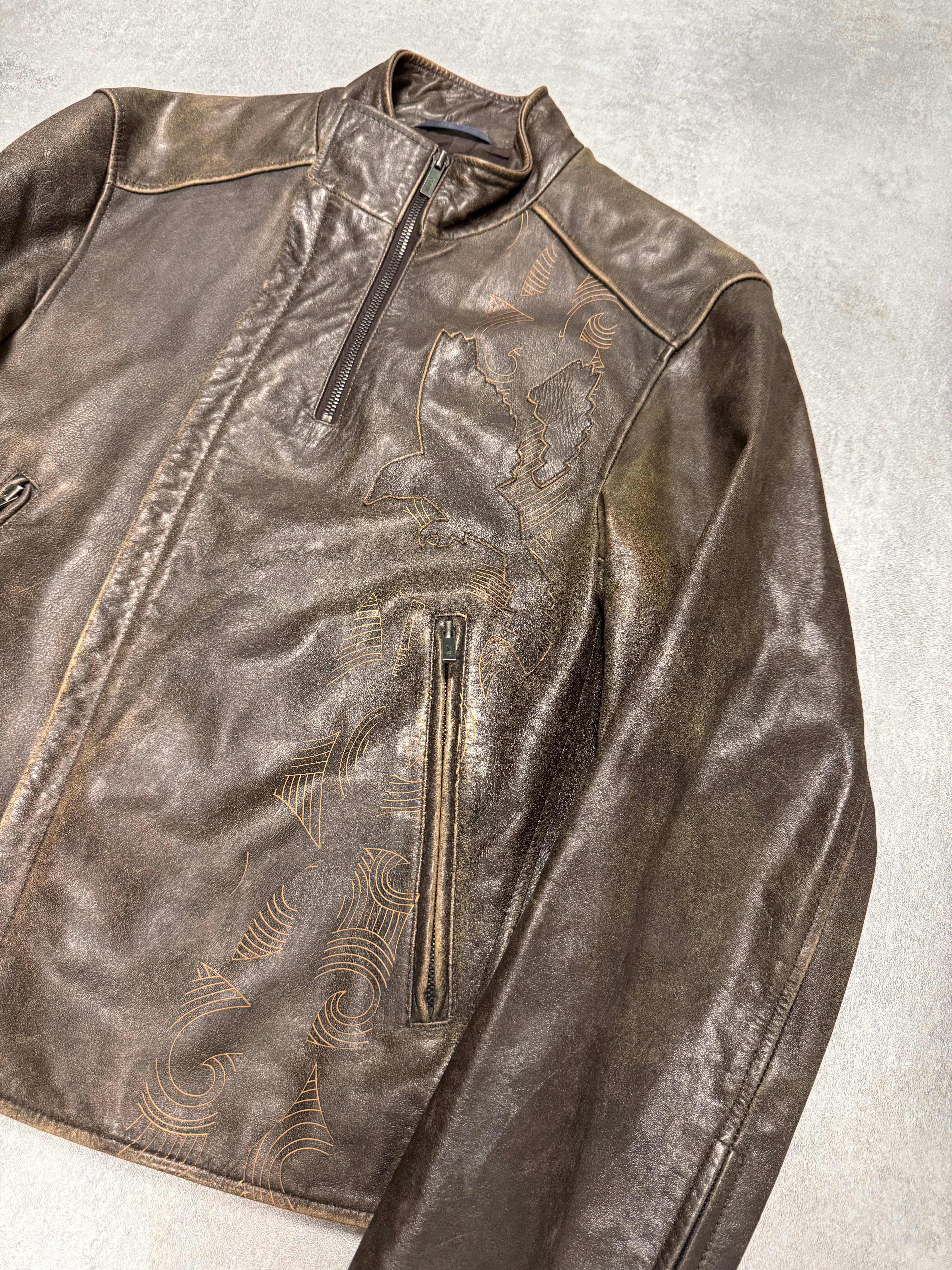1990s Kenzo Bird Biker Brown Leather Jacket (S) – Dolce Vita Hub