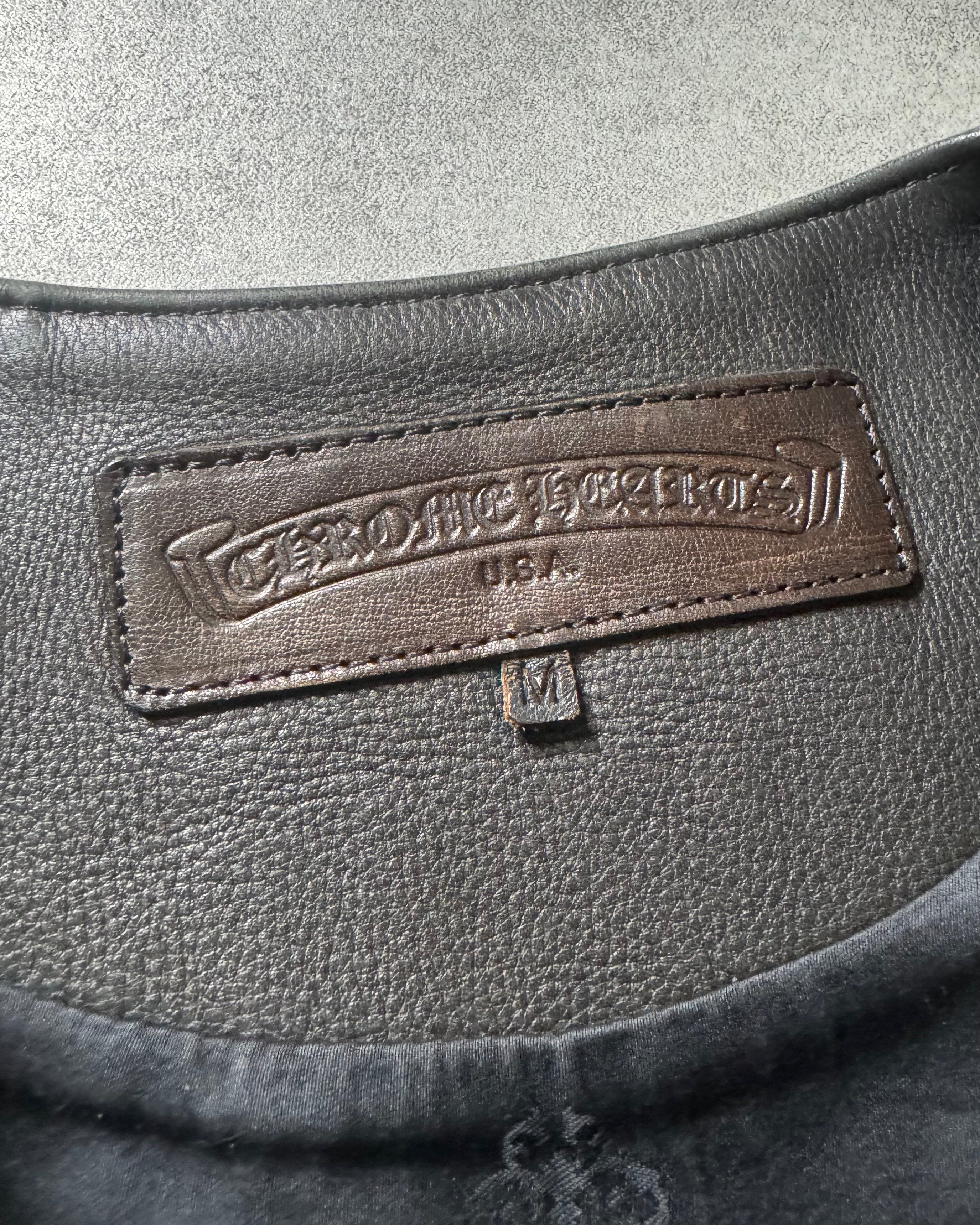 2000s Chrome Hearts Black Leather Sleeveless Biker Jacket (S) - 11