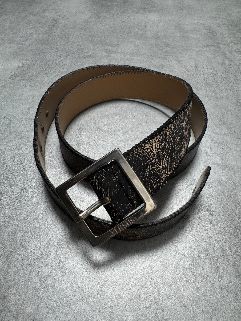 Versace Black Cracked Leather Belt