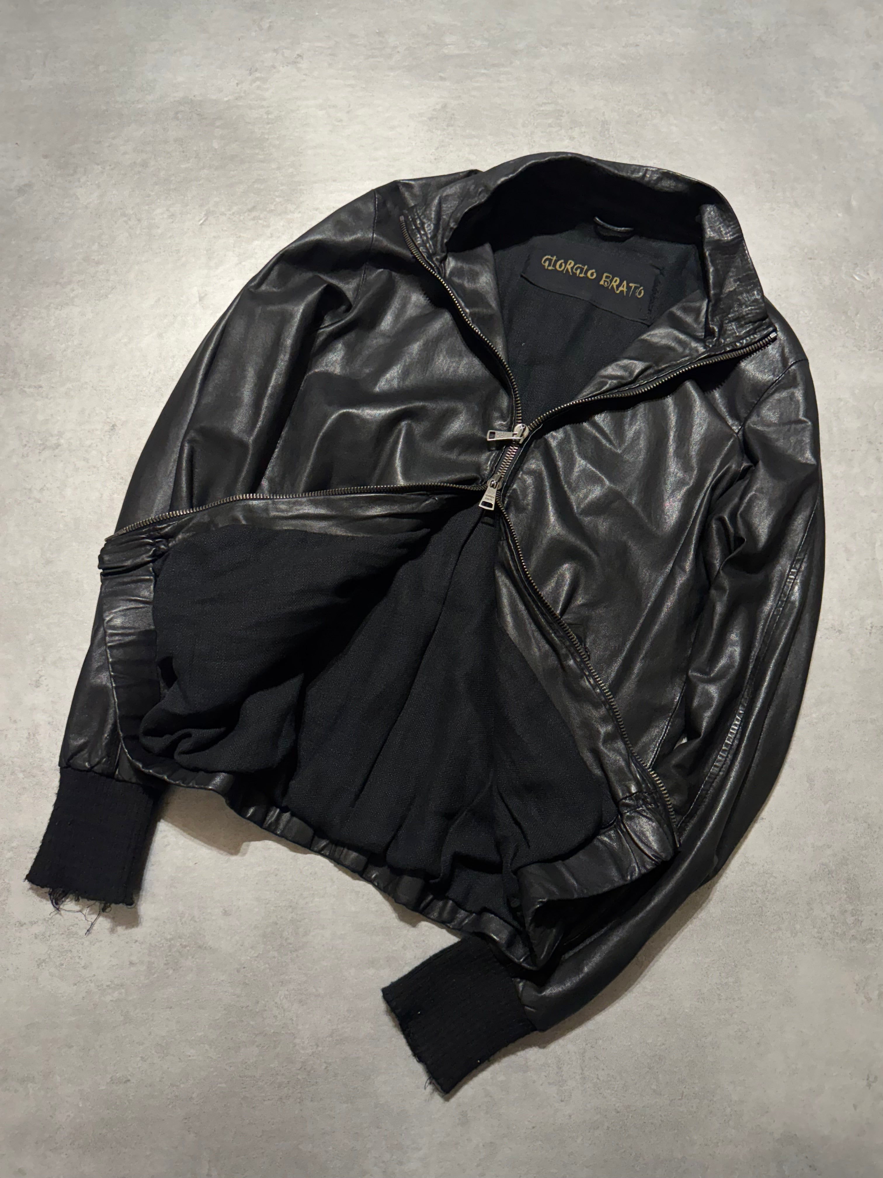 2010s Giorgio Brato Avant-Garde Black Leather Bomber Jacket