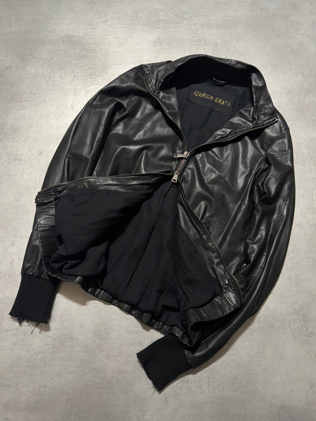 2010s Giorgio Brato Avant-Garde Black Leather Bomber Jacket