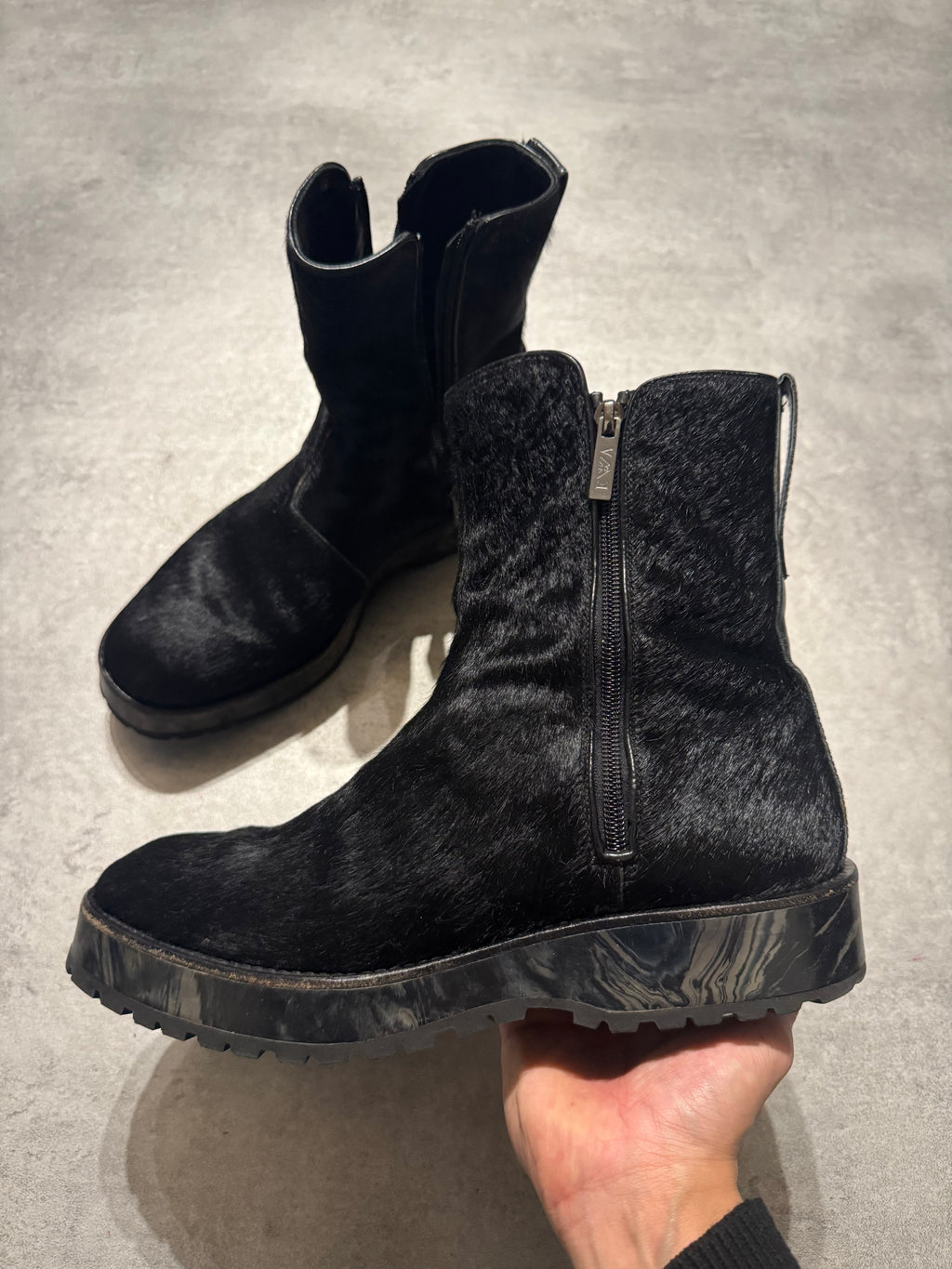 2000s Emporio Armani Pony Hair Black Boots