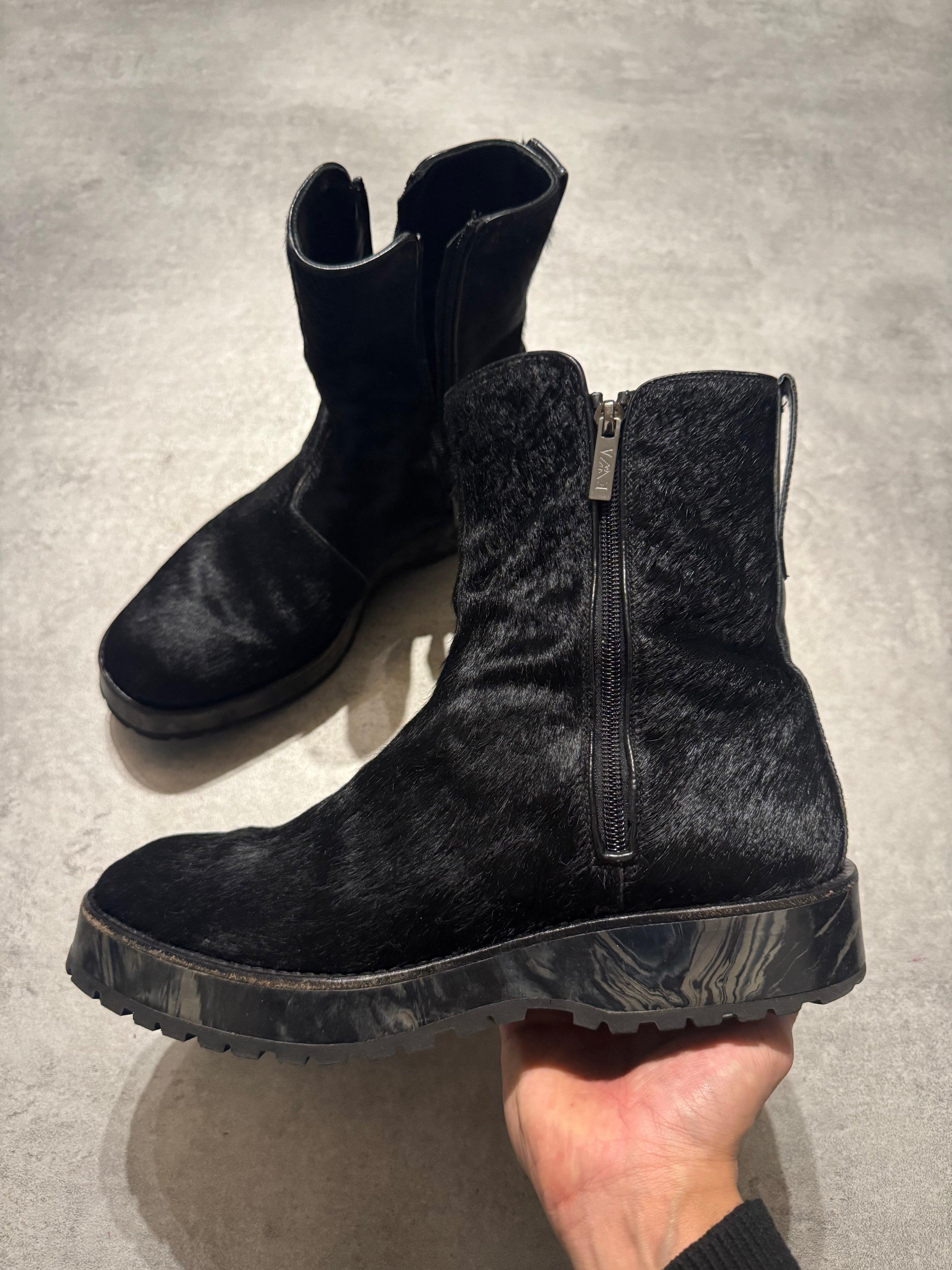 2000s Emporio Armani Pony Hair Black Boots