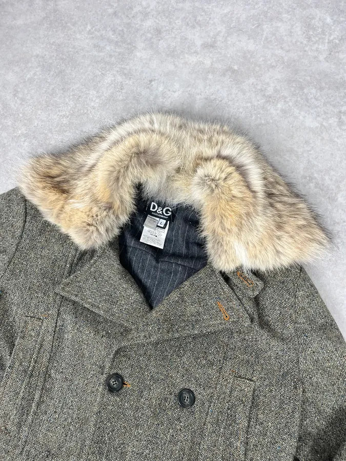 AW2008 Dolce & Gabbana Fur Collar Grey Wool Imperial Jacket EfvUgnu 4