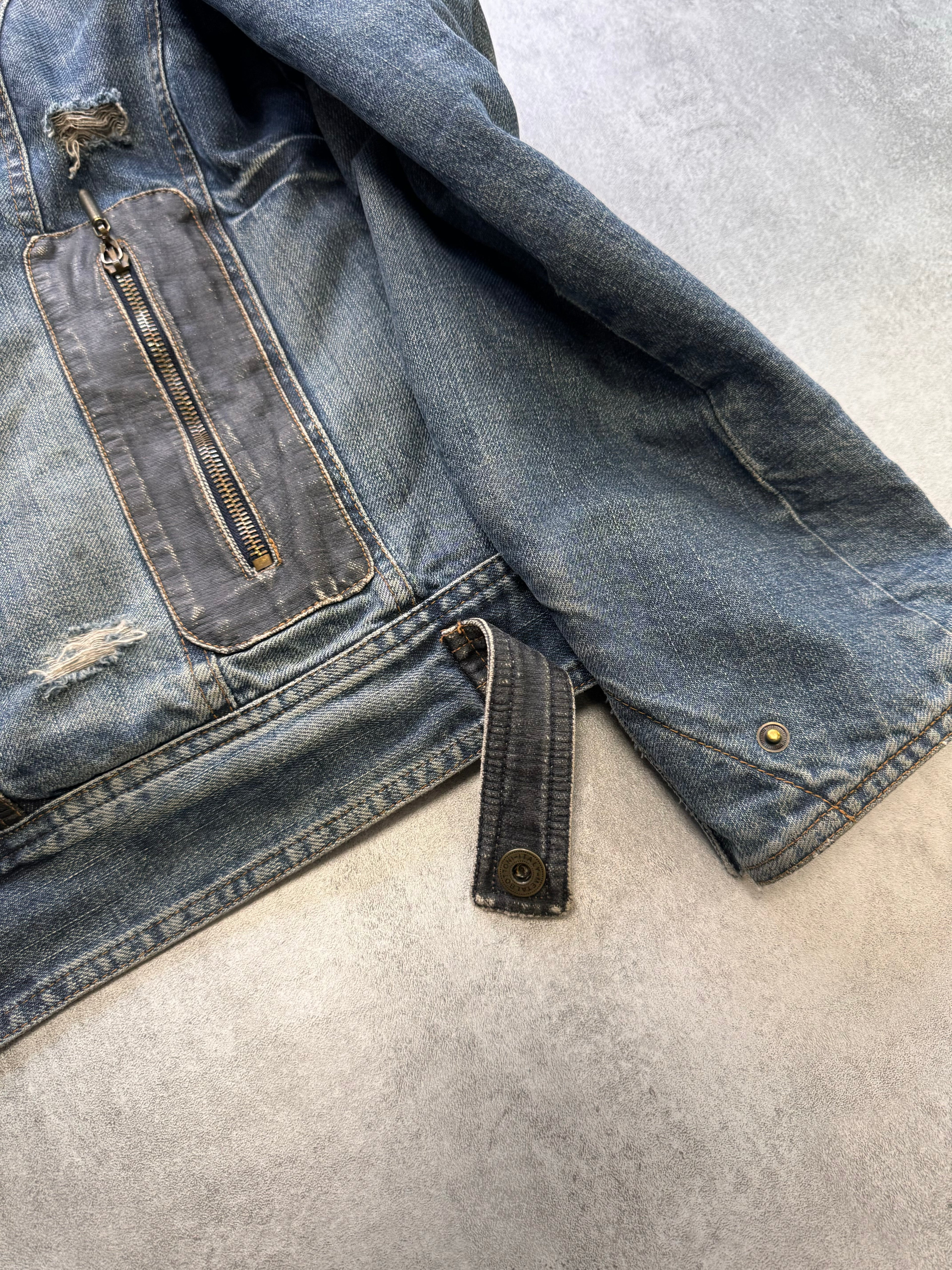 AW2005 Cavalli Brown Cross Biker Denim Jacket