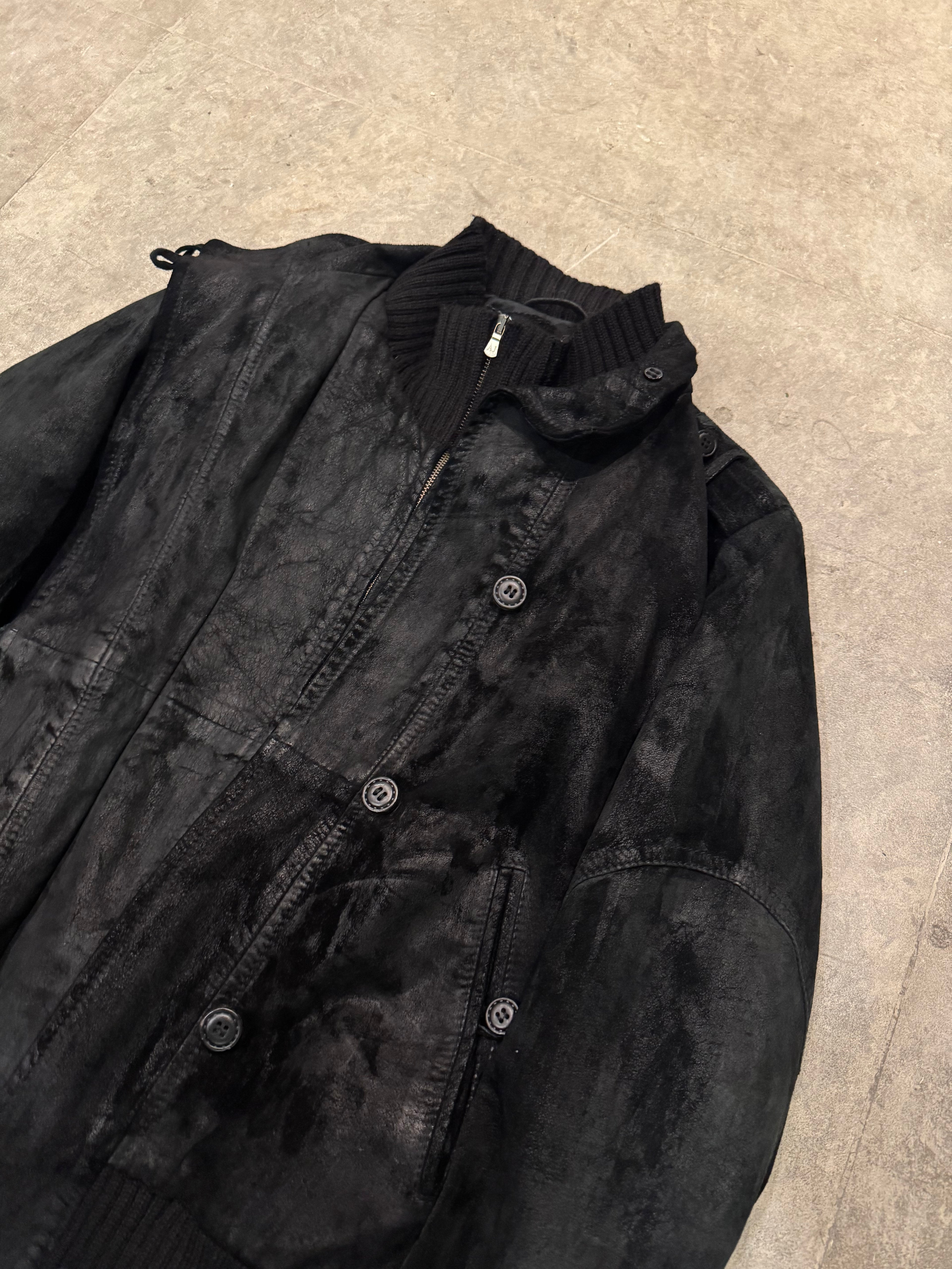 2000s Armani Eroded Black Leather Jacket