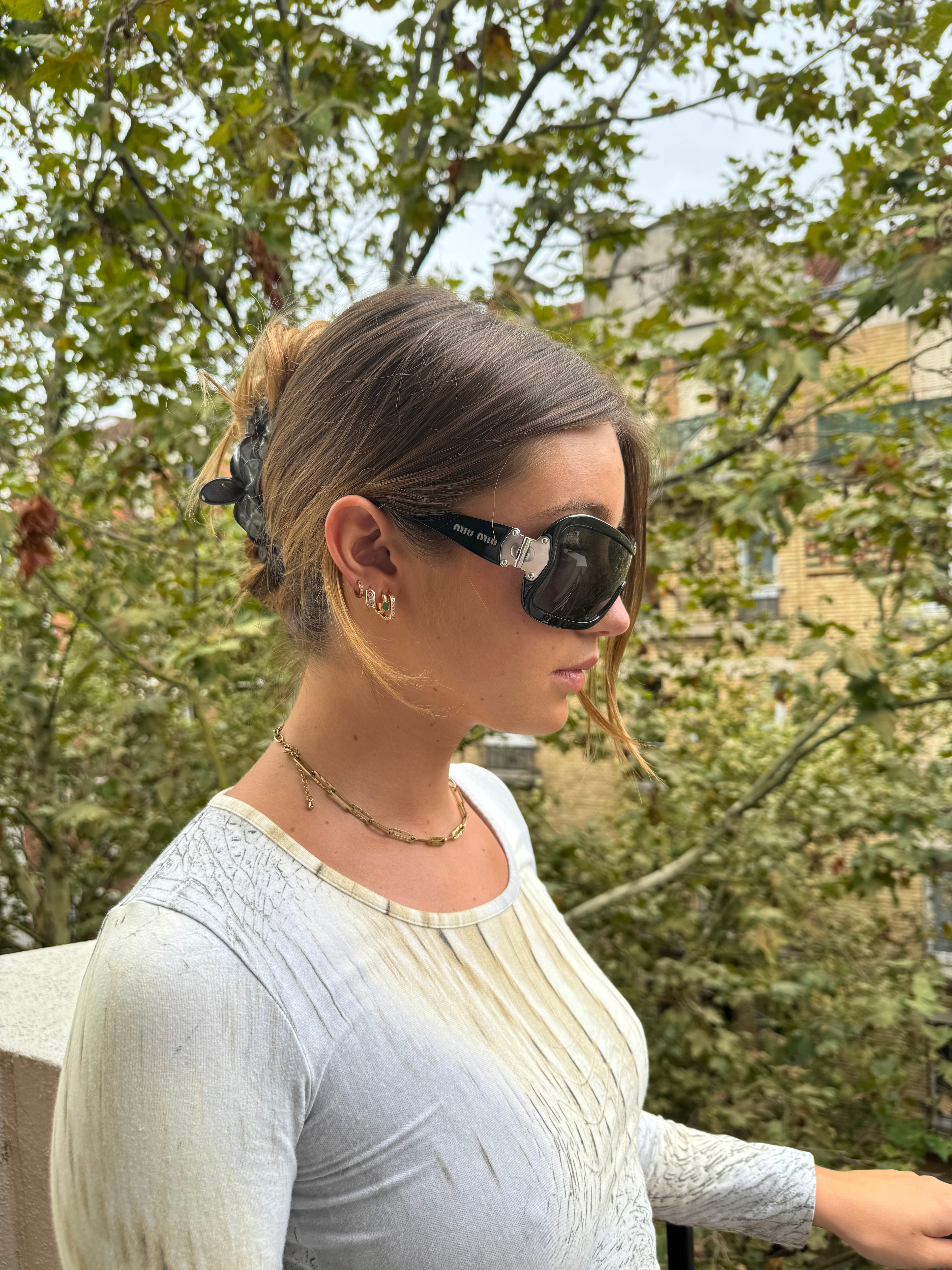 MiuMiu Black Silver Frame Avant-Garde Sunglasses