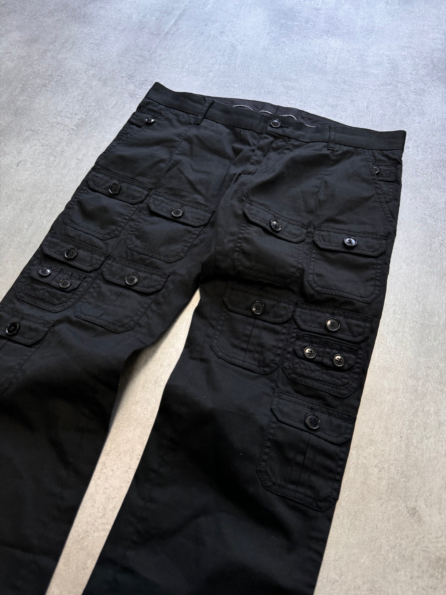 SS2008 Dolce & Gabbana Multi-Pocket Cargo Black Pants (S)