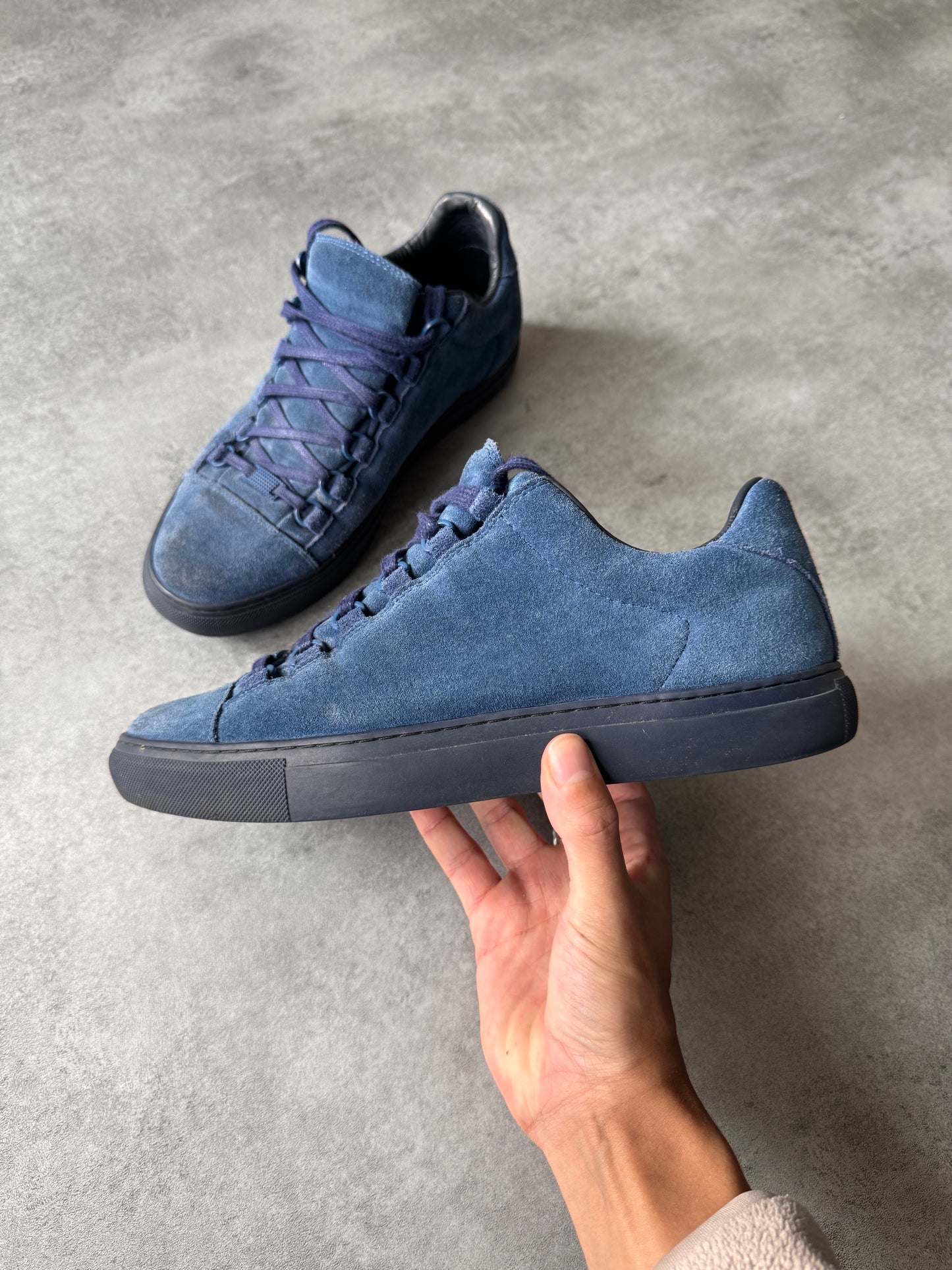 Balenciaga Arena Low Blue Suede Leather Sneakers (41eu/us8)