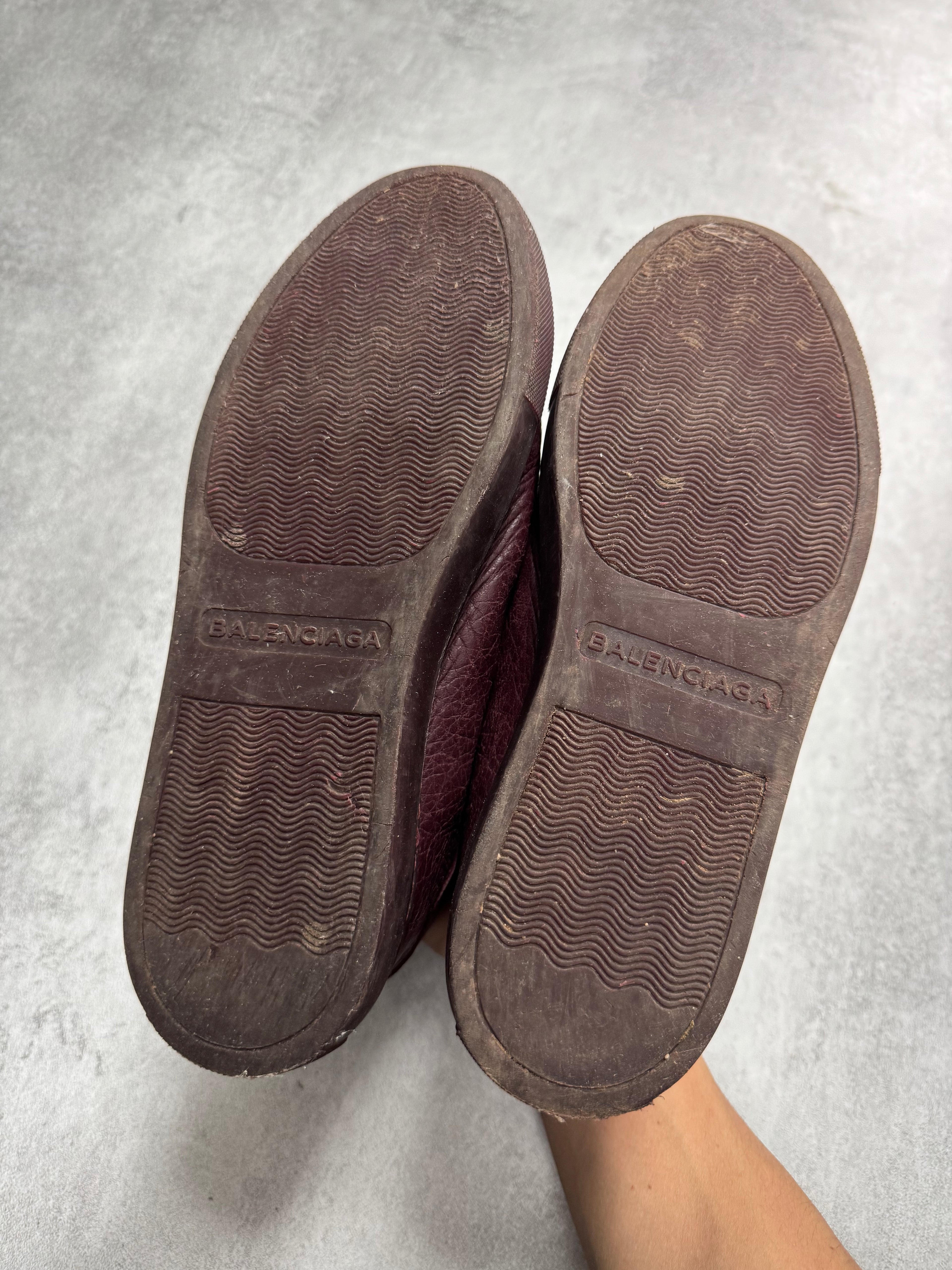 Balenciaga Arena High Bordeaux Craked Leather Sneakers