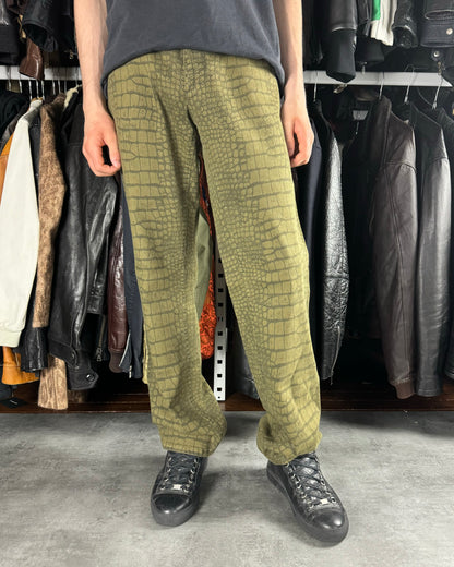 AW2001 Roberto Cavalli Olive Crocodile Effect Pants (L)