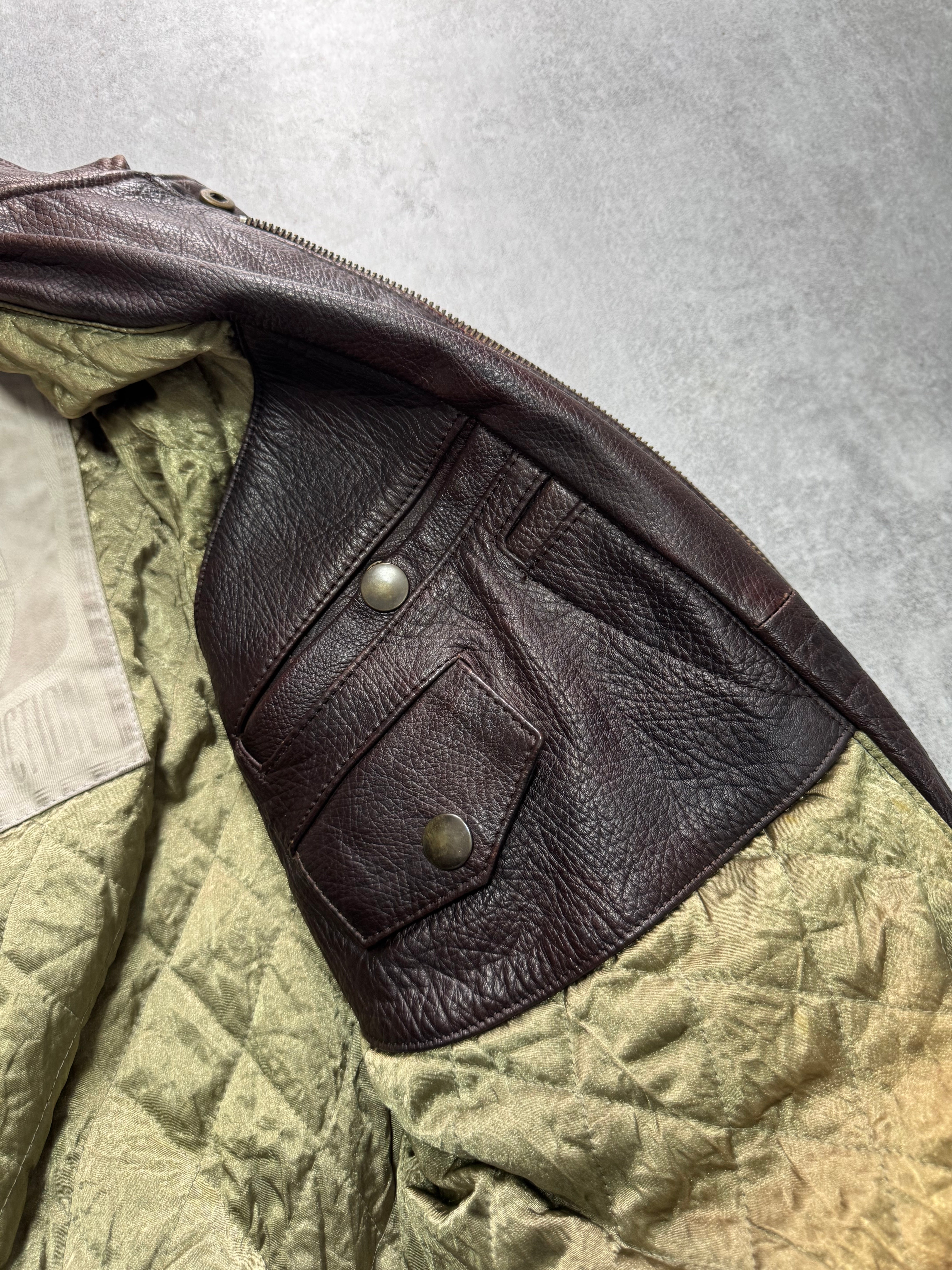 1990s Emporio Armani Brown Classic Bomber Leather Jacket (M