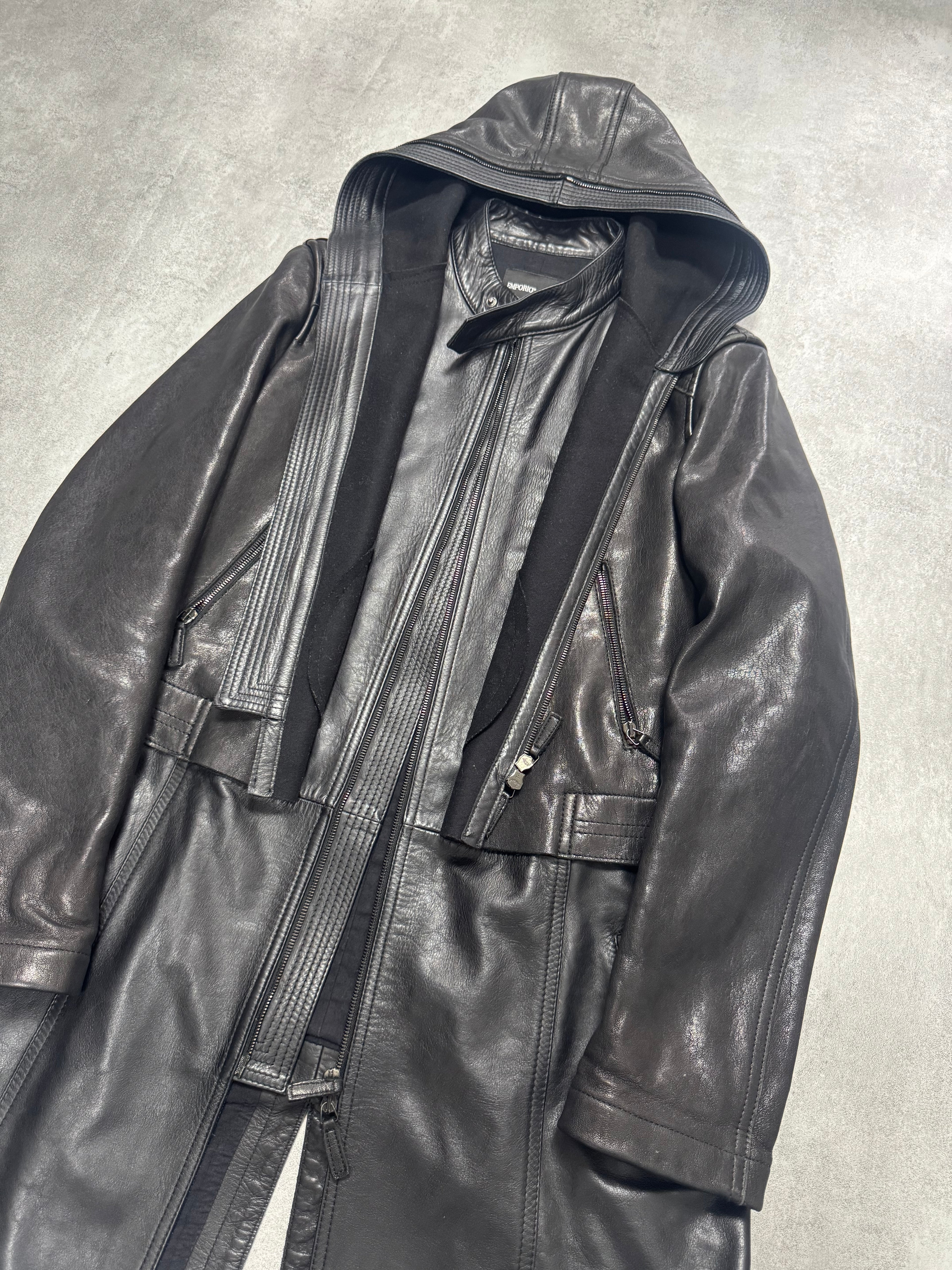FW2012 Emporio Armani Full Zip Black Leather Long Jacket