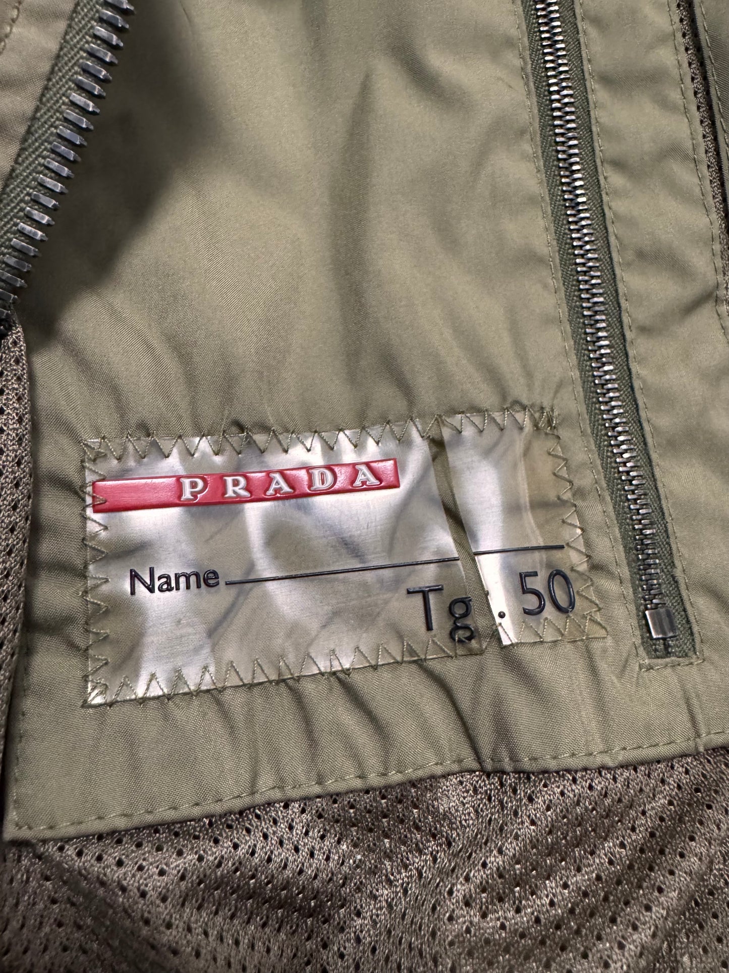 2000s Prada High Neck Khaki Nylon Jacket (M)