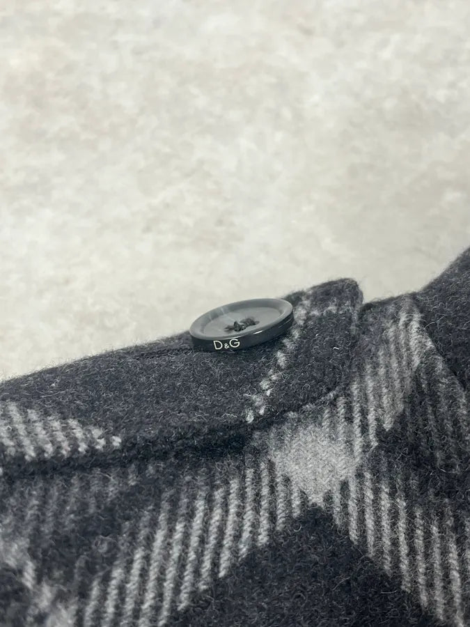 2000s Dolce & Gabbana Grey Checkered Wool Buttoned Jacket DZbWxyq 11