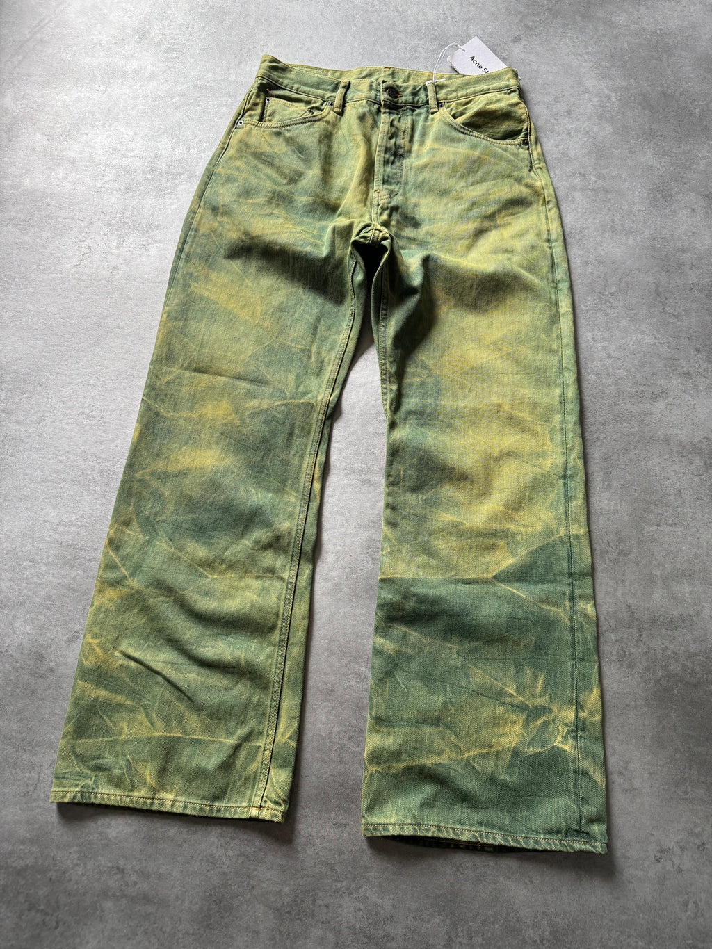 AW2021 Acne Studios Acid Green Washed Straight Relaxed Pants (M) - 8