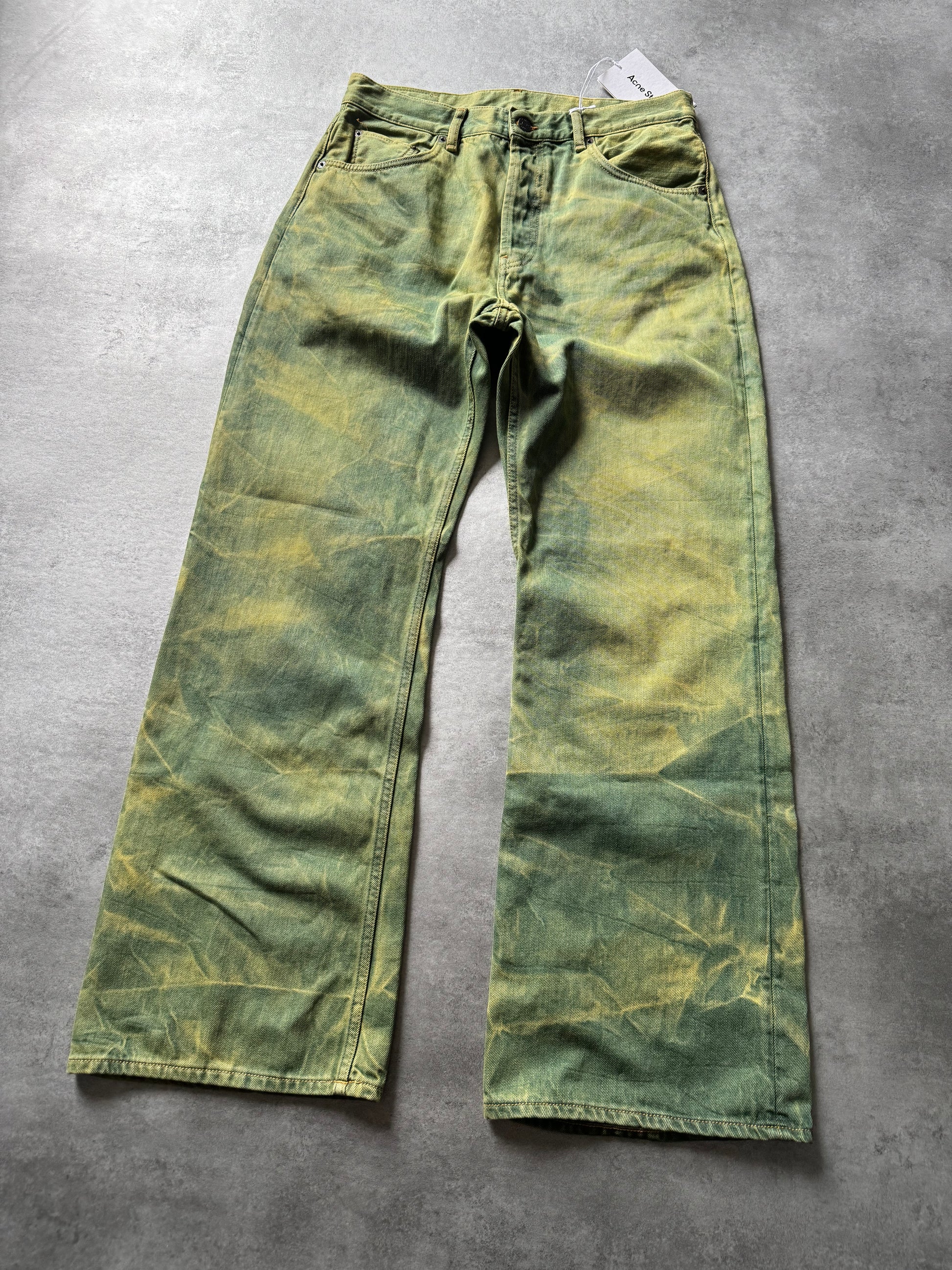 AW2021 Acne Studios Acid Green Washed Straight Relaxed Pants (M) - 8