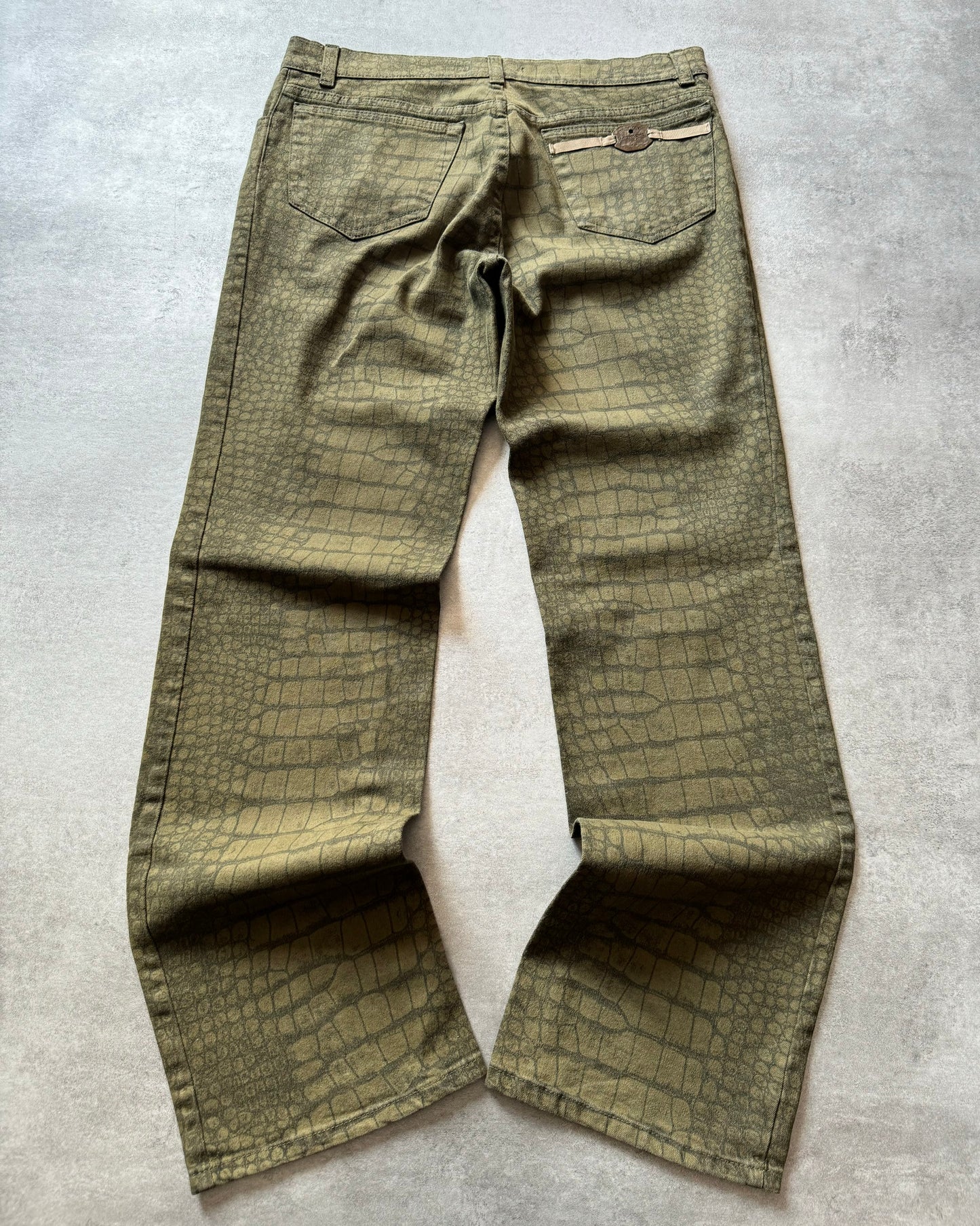 AW2001 Roberto Cavalli Olive Crocodile Effect Pants (L) - 2