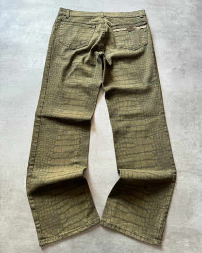 AW2001 Roberto Cavalli Olive Crocodile Effect Pants (L) - 2