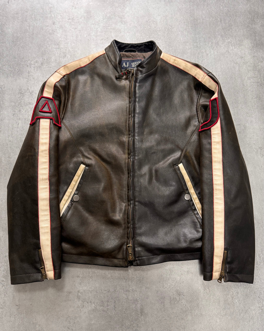 2000s Armani Biker Relief Leather Jacket