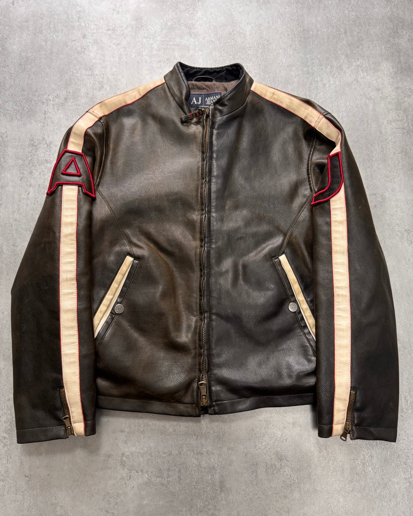 2000s Armani Biker Relief Leather Jacket (L)