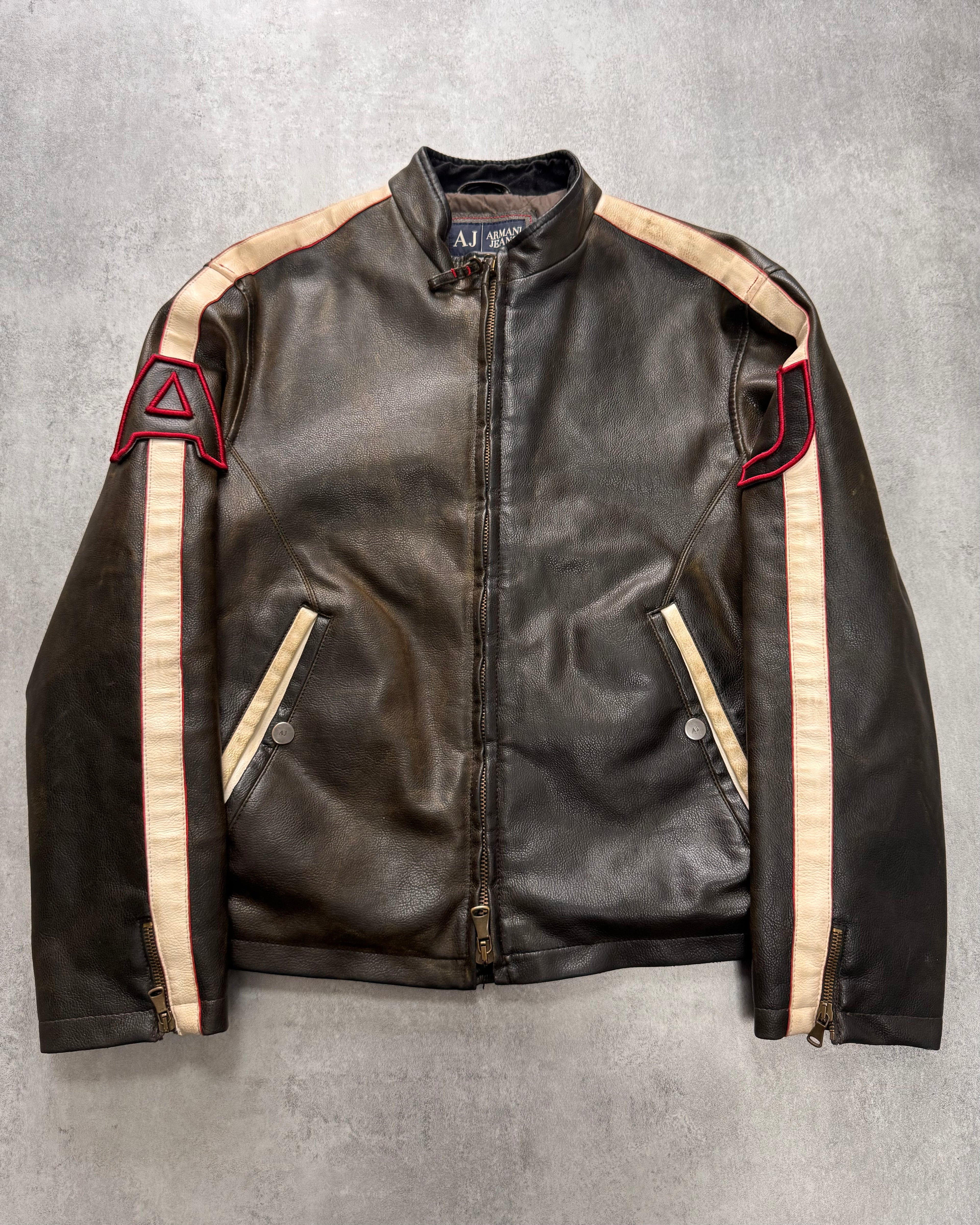 2000s Armani Biker Relief Leather Jacket