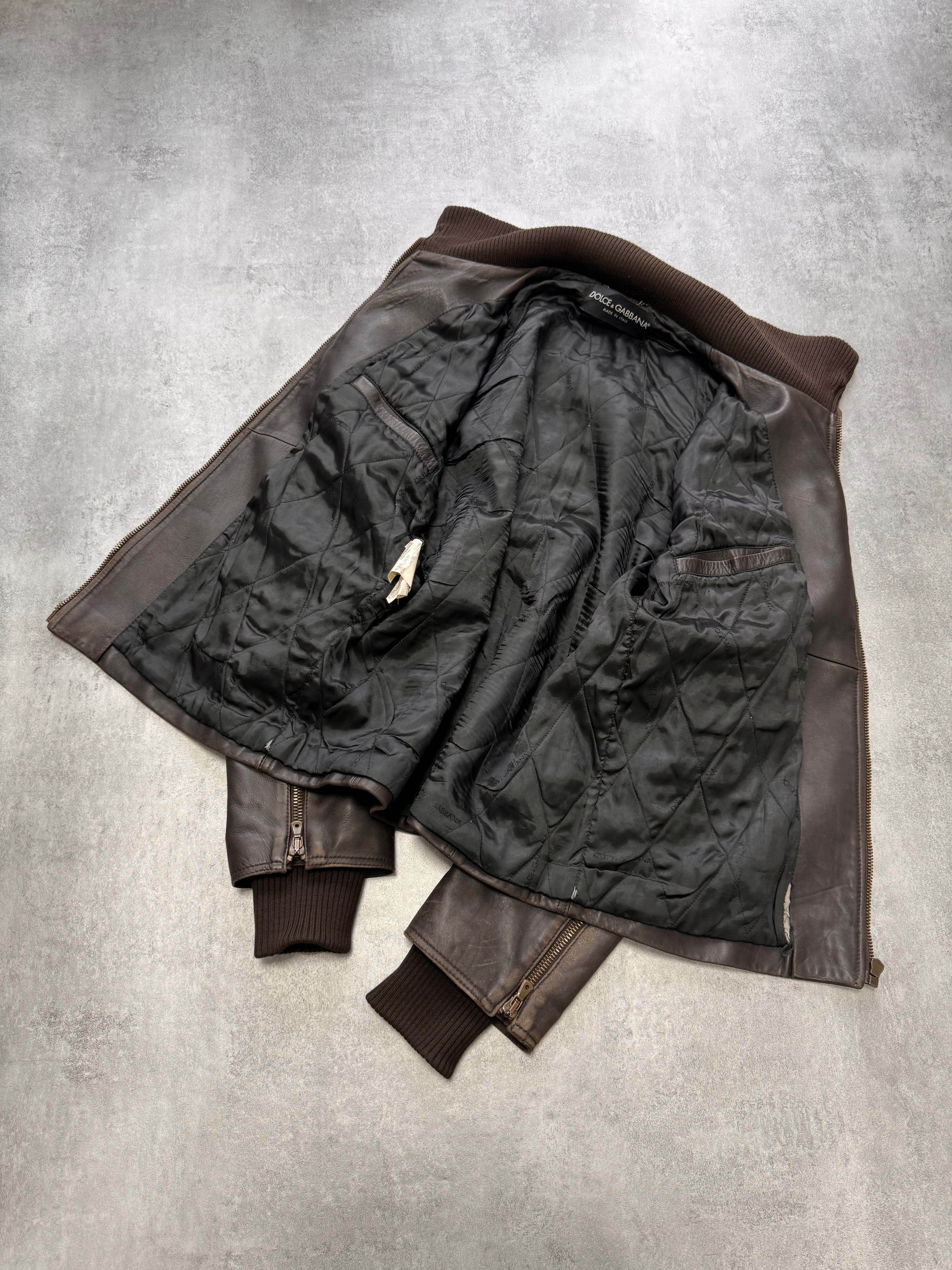 2000s Dolce & Gabbana Minimalist Distressed Leather Jacket