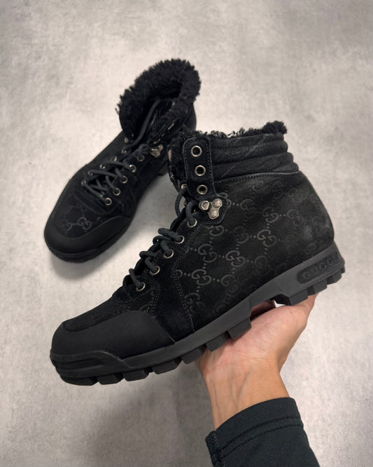 Gucci Monogram Black Suede Leather Hiking Boots (40eu/us7)