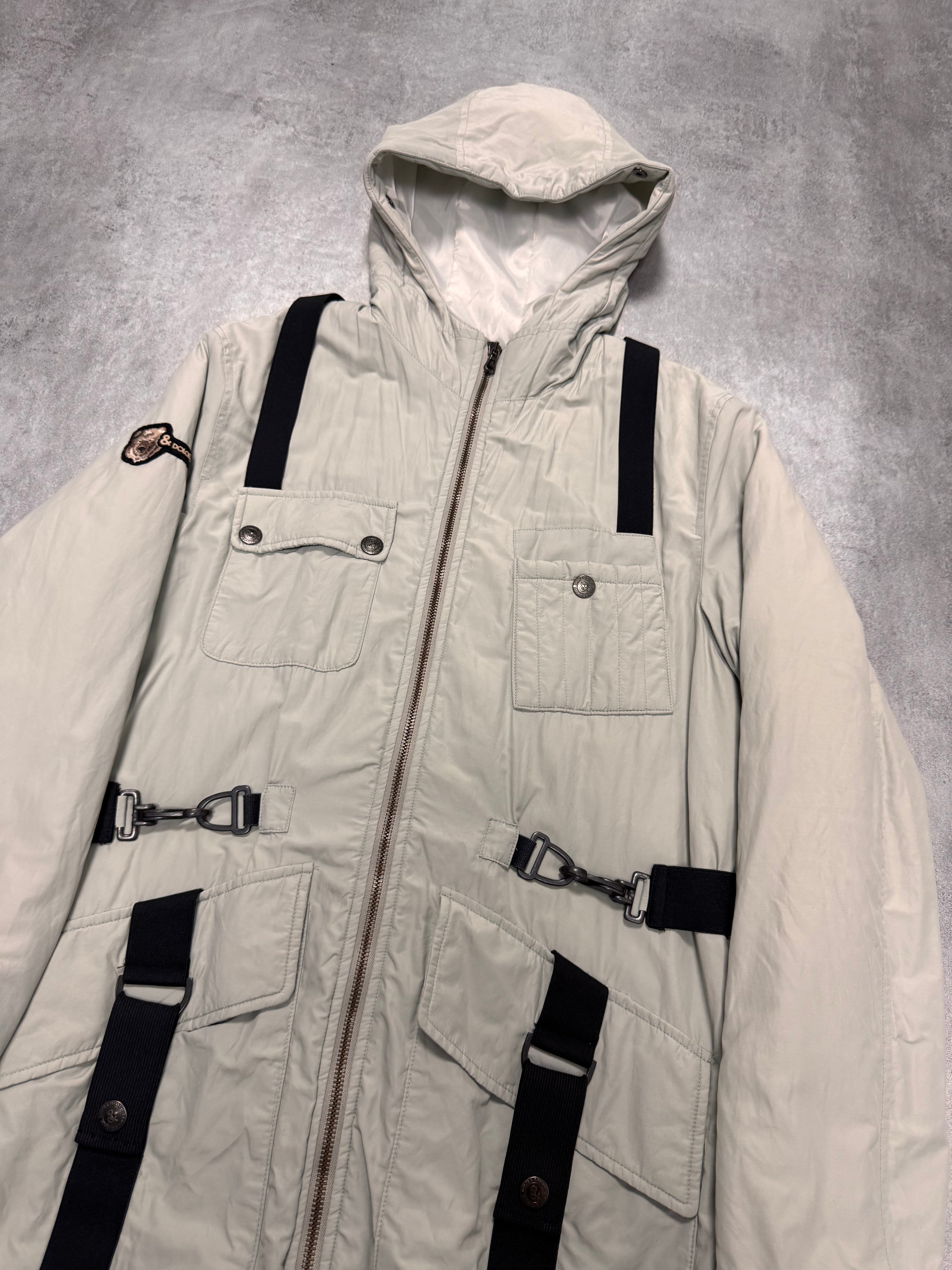 2000s Dolce & Gabbana Parachute Straps Grey Hooded Coat