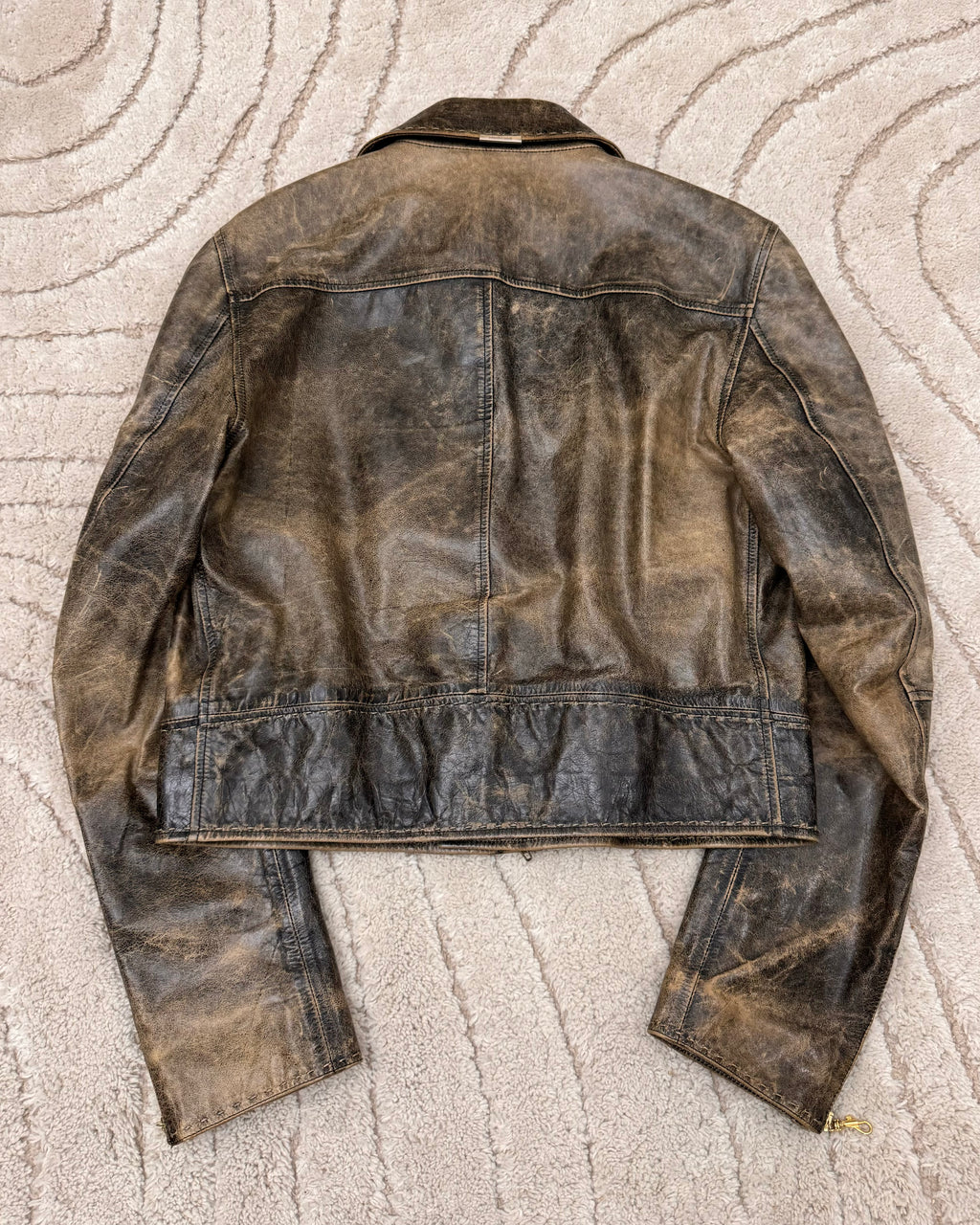 SS2000 Roberto Cavalli 手工短款仿旧皮夹克（S/M）
