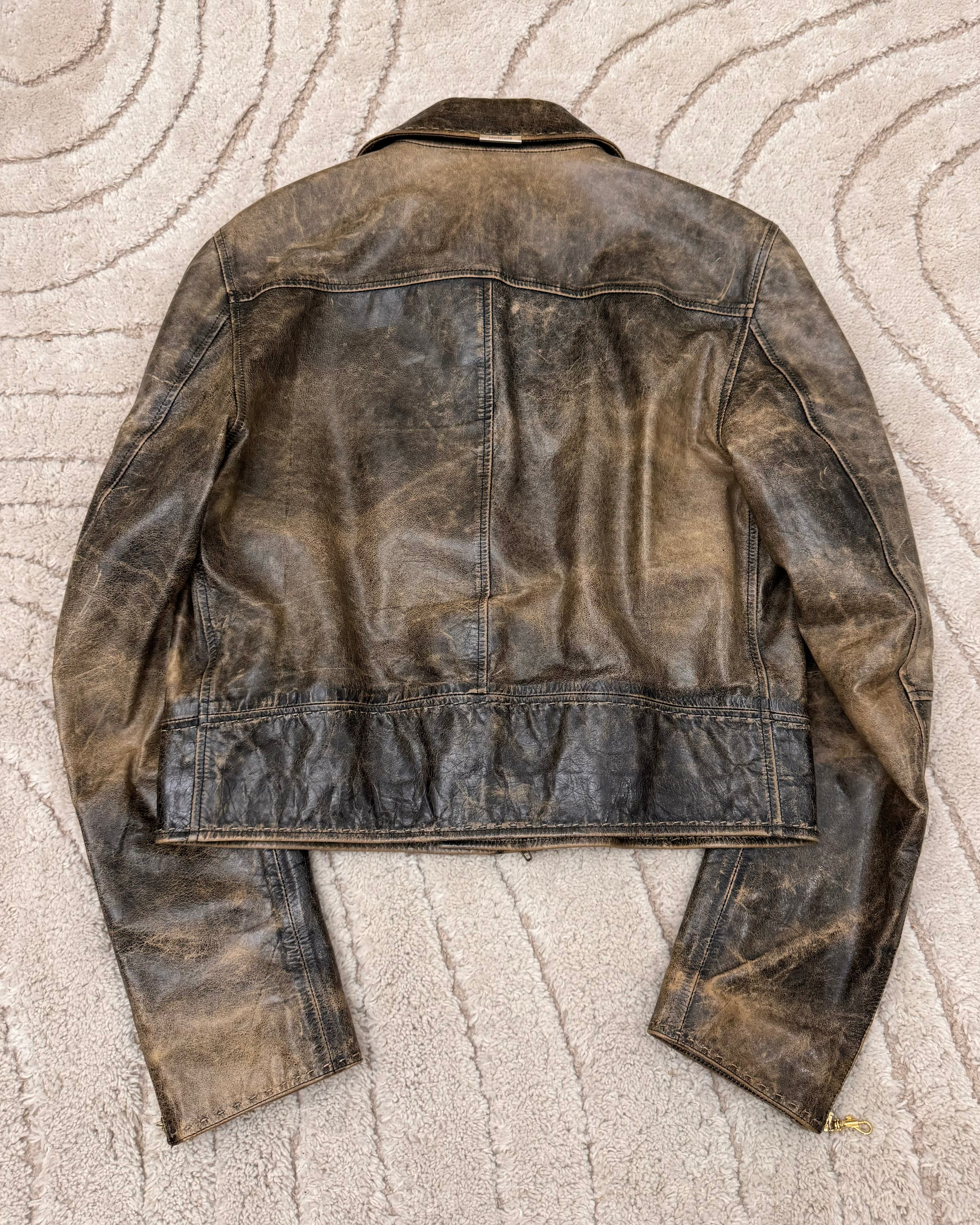 SS2000 Roberto Cavalli 手工短款仿旧皮夹克（S/M）