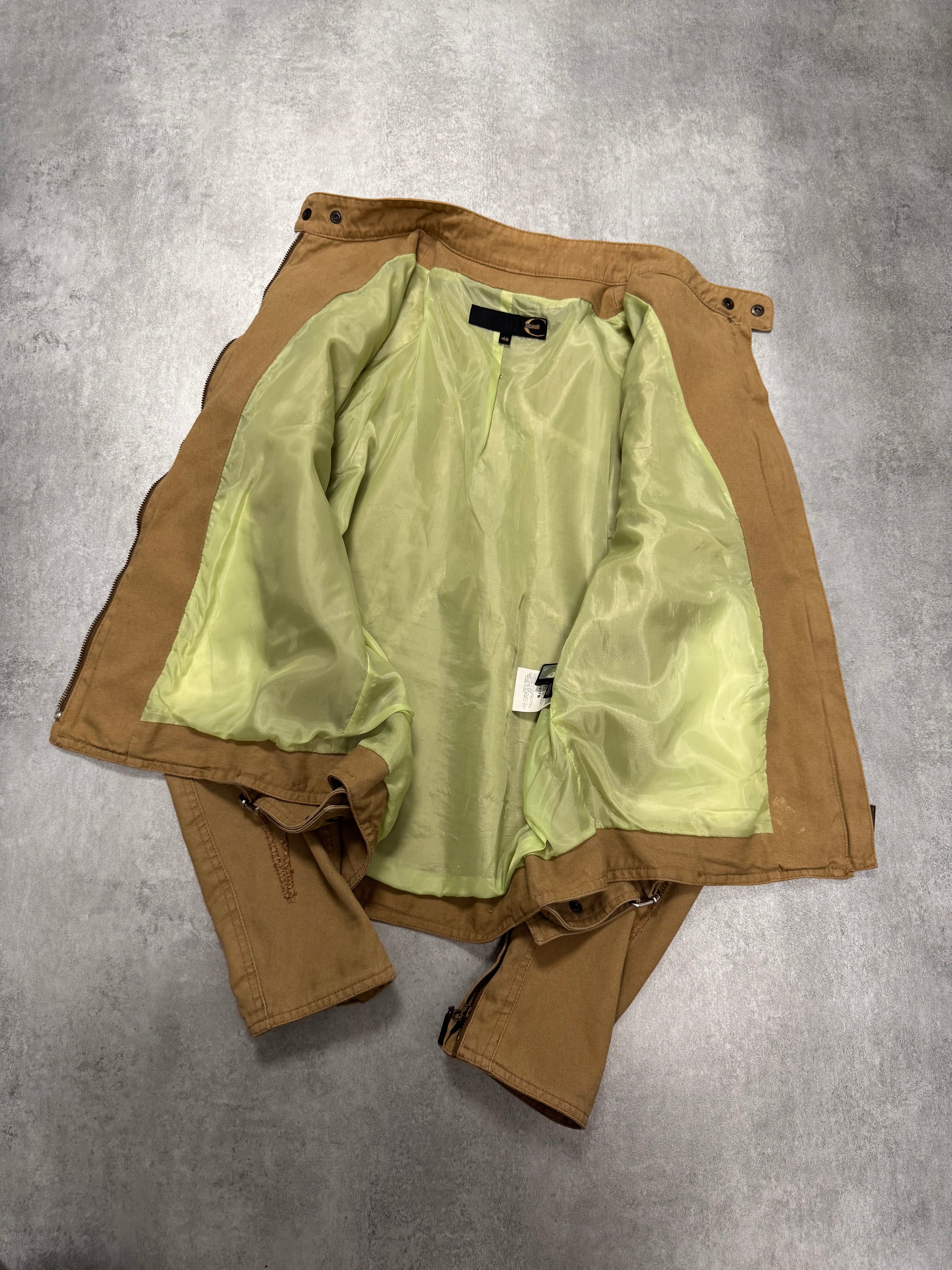 SS2004 Cavalli Biker Structured Beige Denim Jacket