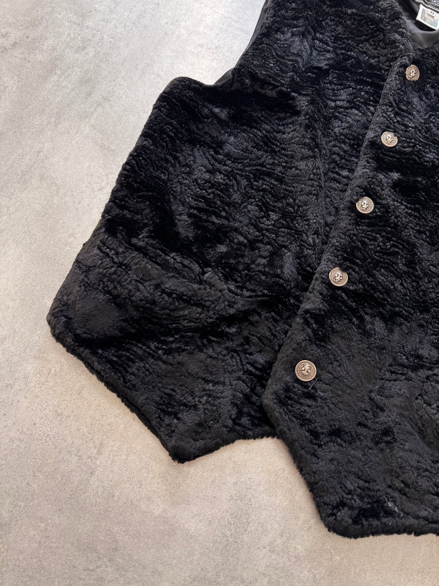 2000s Versace Black Faux Fur Vest (M)