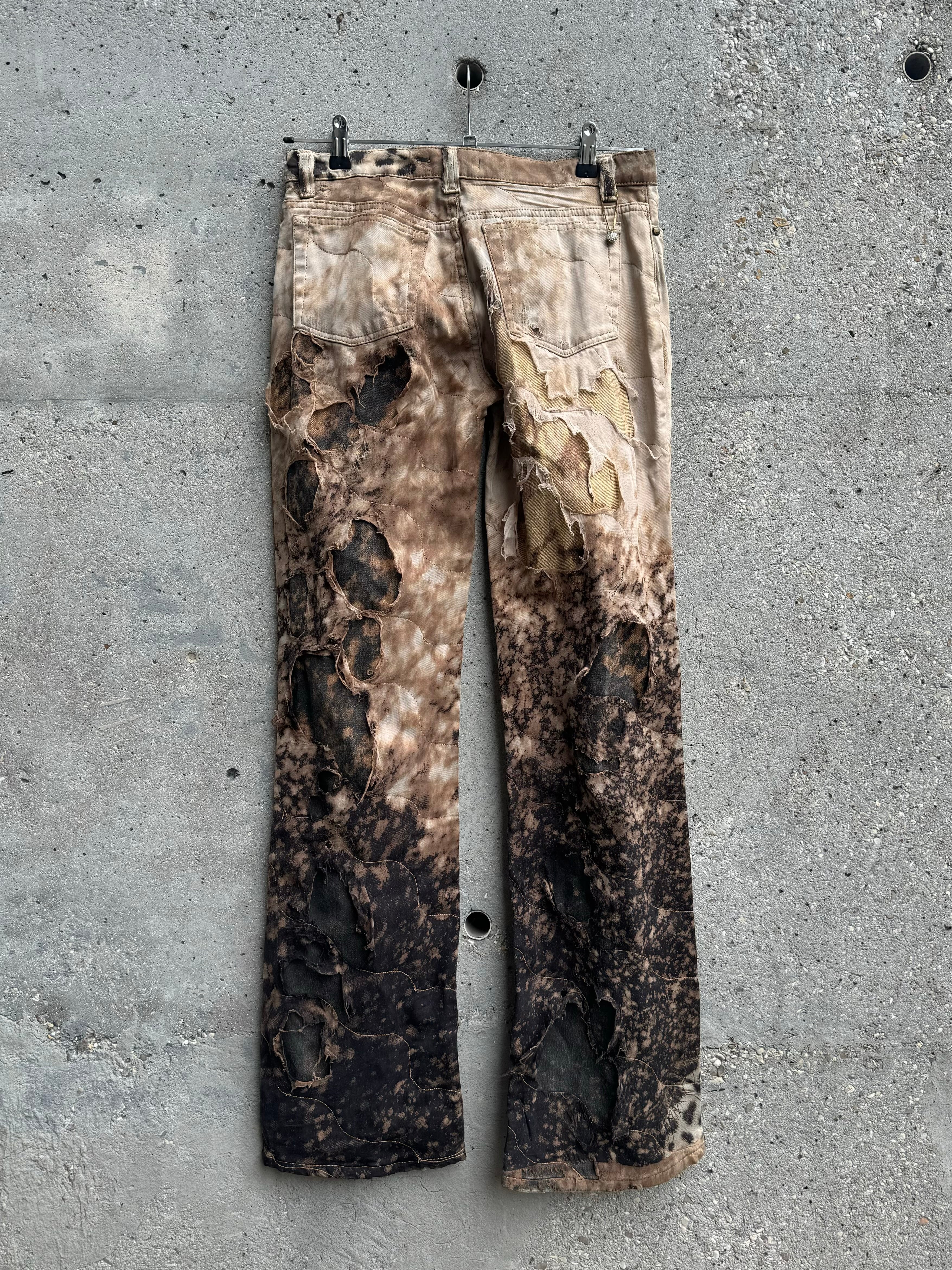 2000s Roberto Cavalli Deconstructed Jaguar Magma Exploration Pants